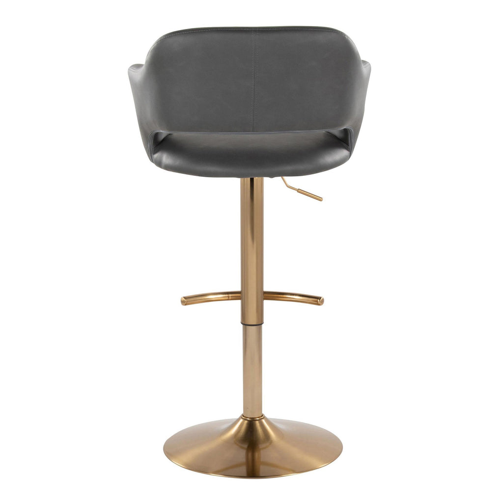 Margarite Adjustable Barstool - Set of 2 - Gold Metal, Grey Pu