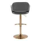 Margarite Adjustable Barstool - Set of 2 - Gold Metal, Grey Pu
