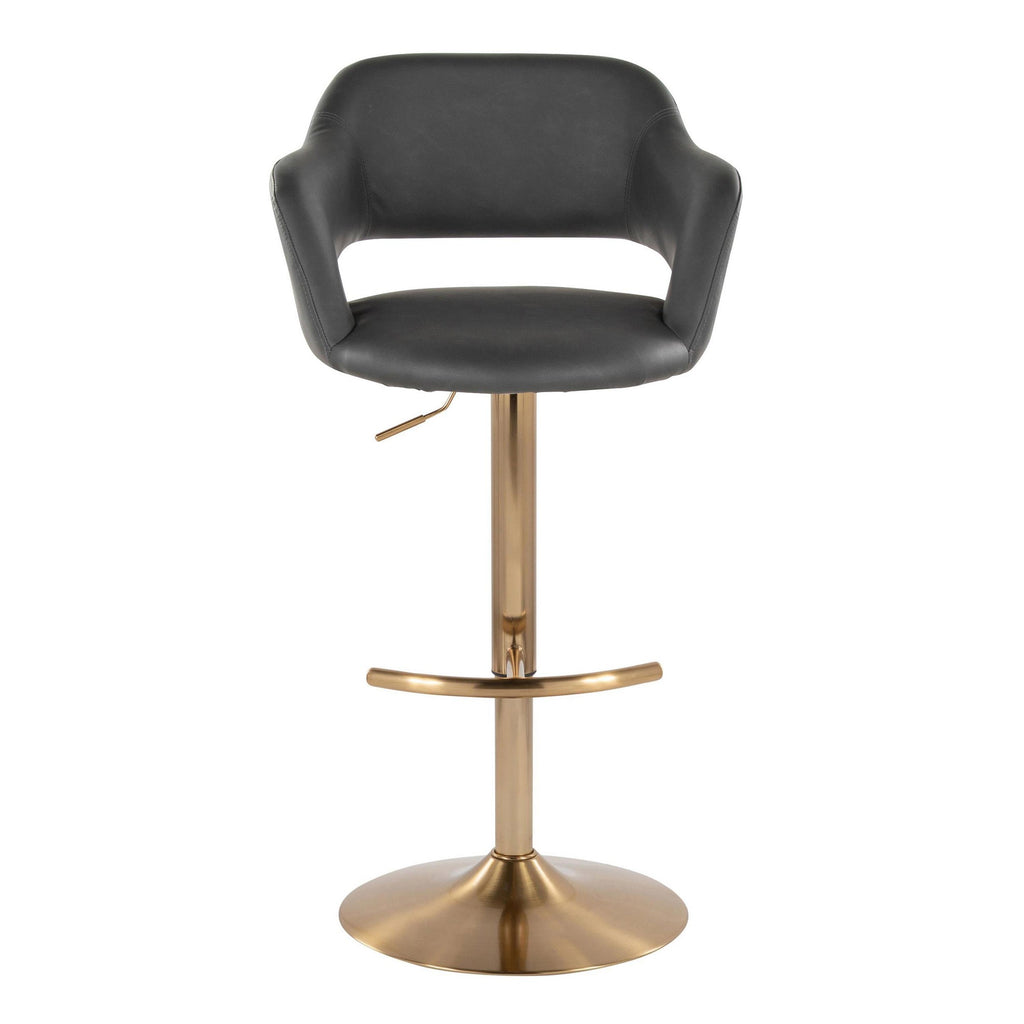 Margarite Adjustable Barstool - Set of 2 - Gold Metal, Grey Pu