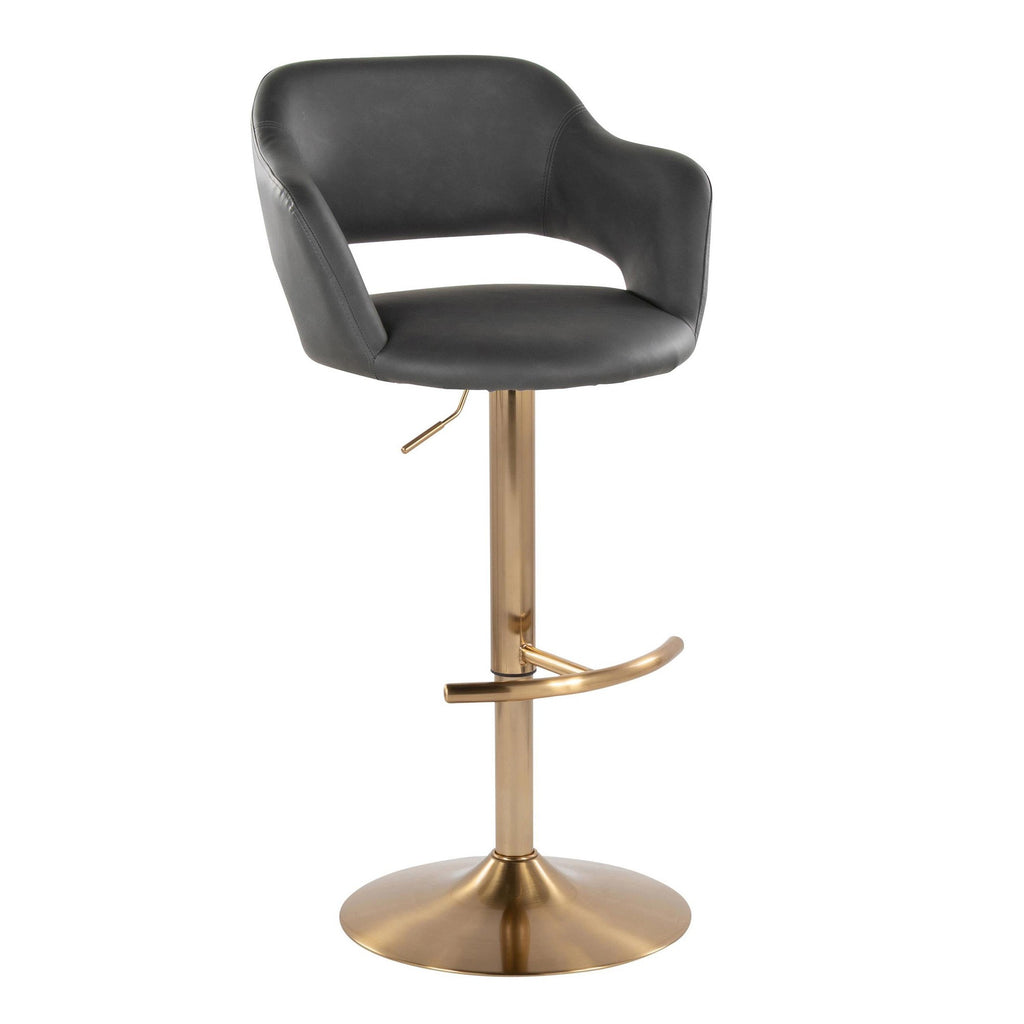Margarite Adjustable Barstool - Set of 2 - Gold Metal, Grey Pu