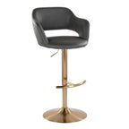 Margarite Adjustable Barstool - Set of 2 - Gold Metal, Grey Pu