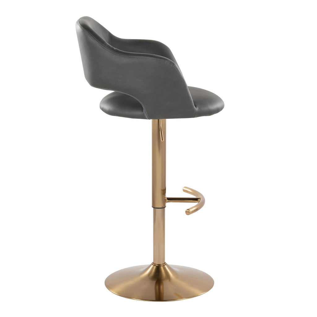 Margarite Adjustable Barstool - Set of 2 - Gold Metal, Grey Pu