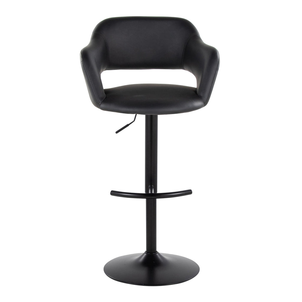 Margarite Adjustable Barstool - Set of 2 - Black Metal, Black PU