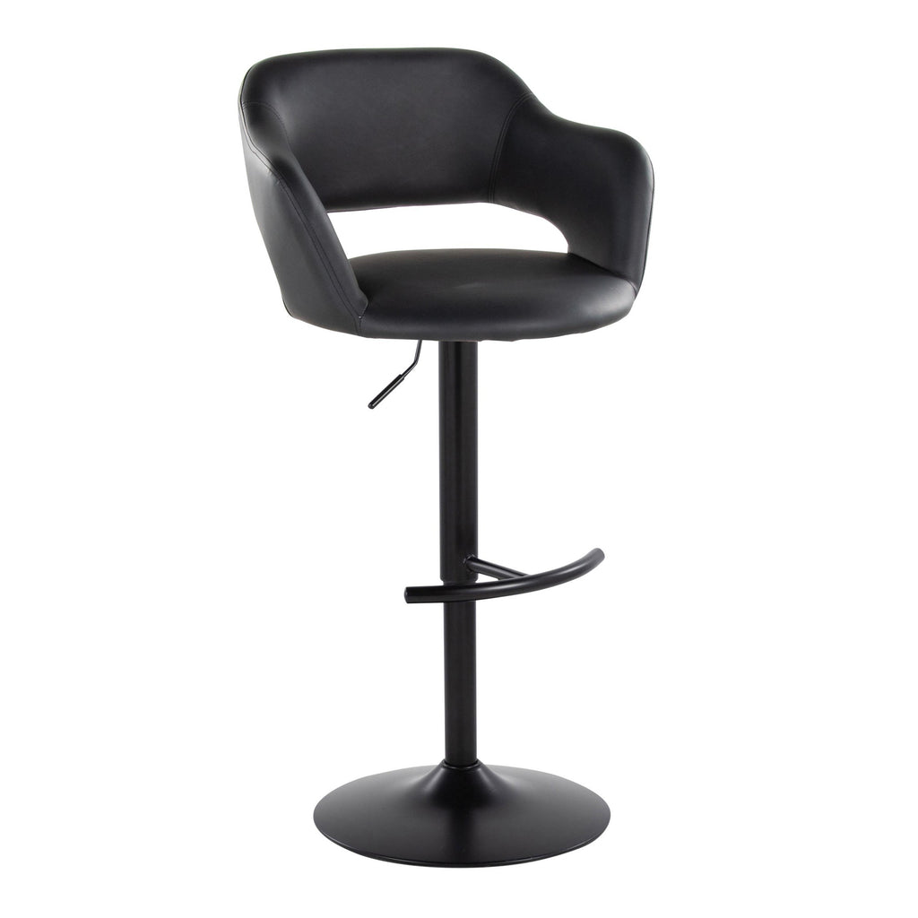 Margarite Adjustable Barstool - Set of 2 - Black Metal, Black PU