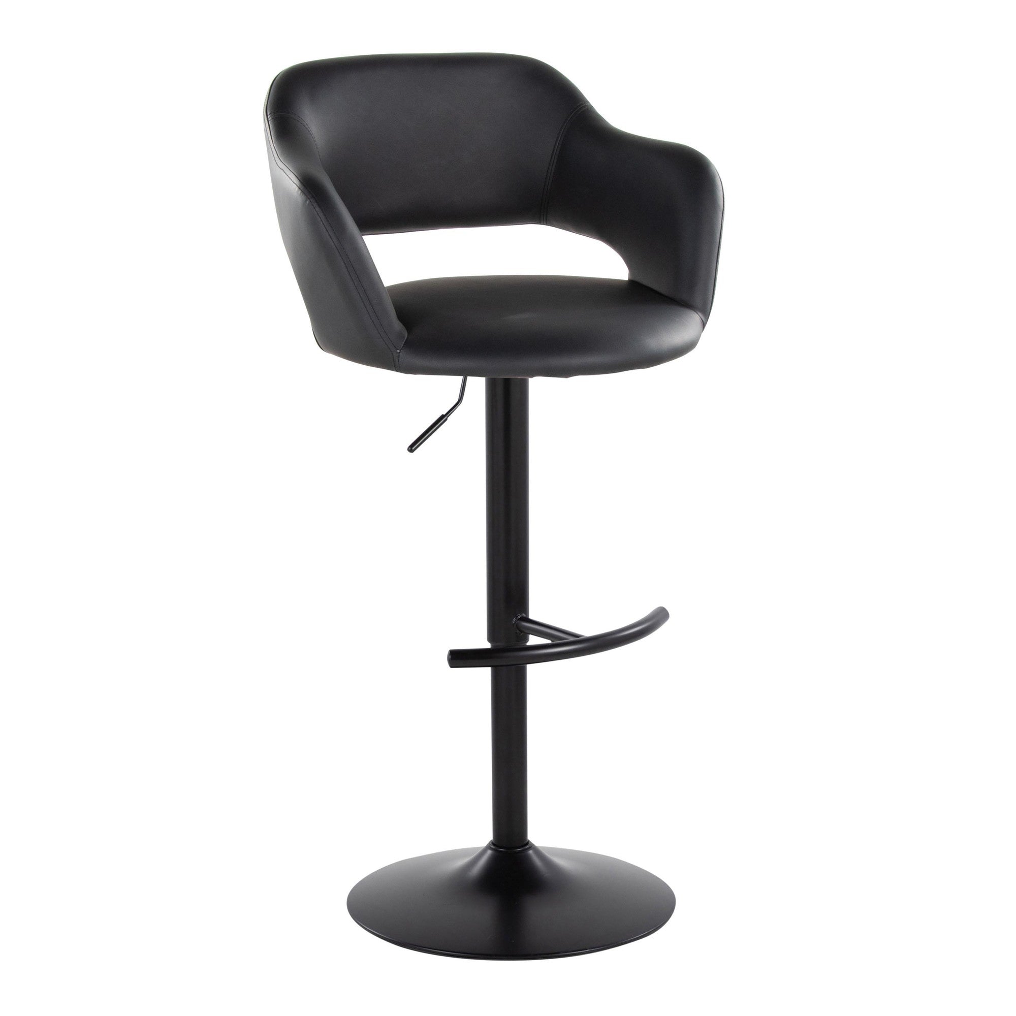 Margarite Adjustable Barstool - Set of 2 - Black Metal, Black PU