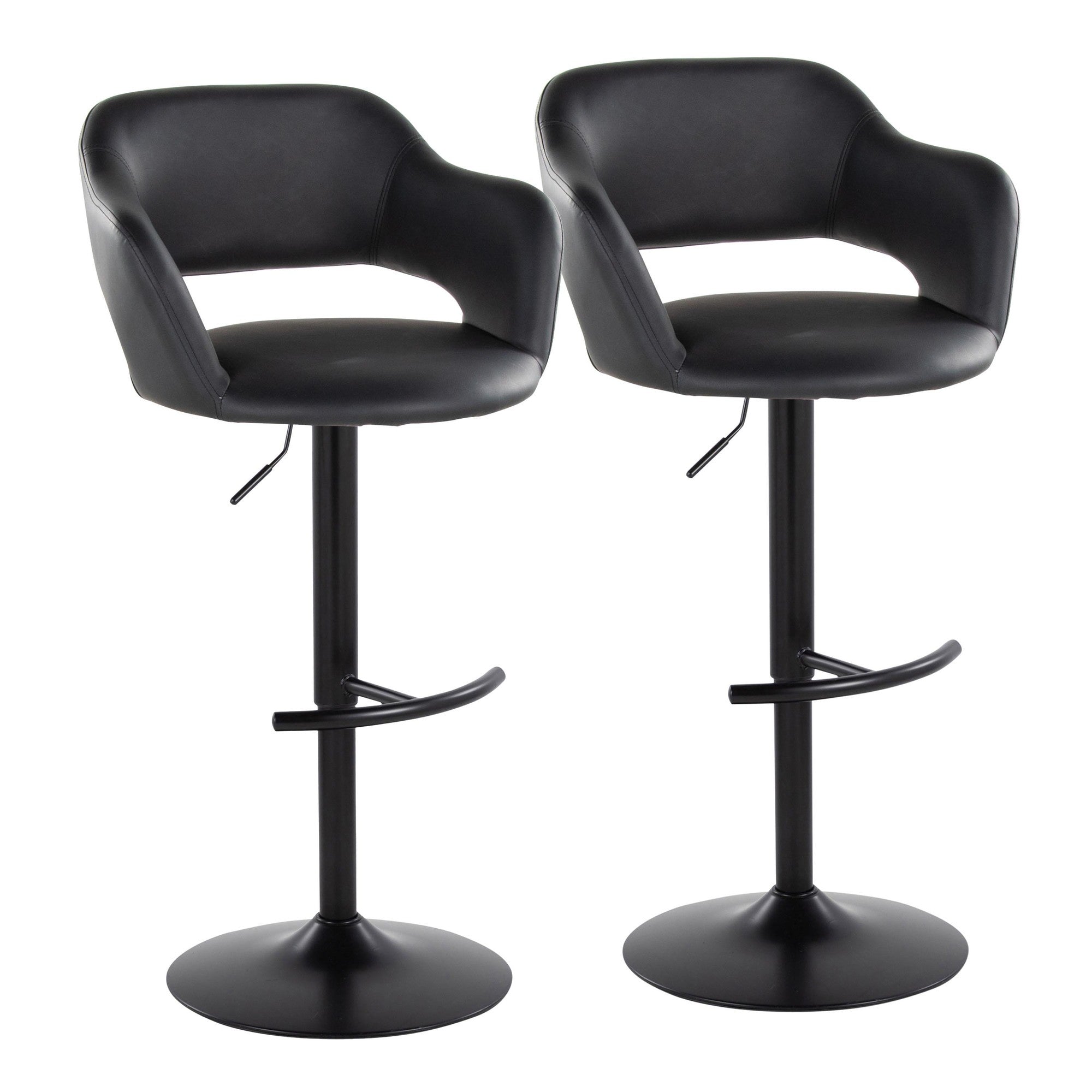 Margarite Adjustable Barstool - Set of 2 - Black Metal, Black PU