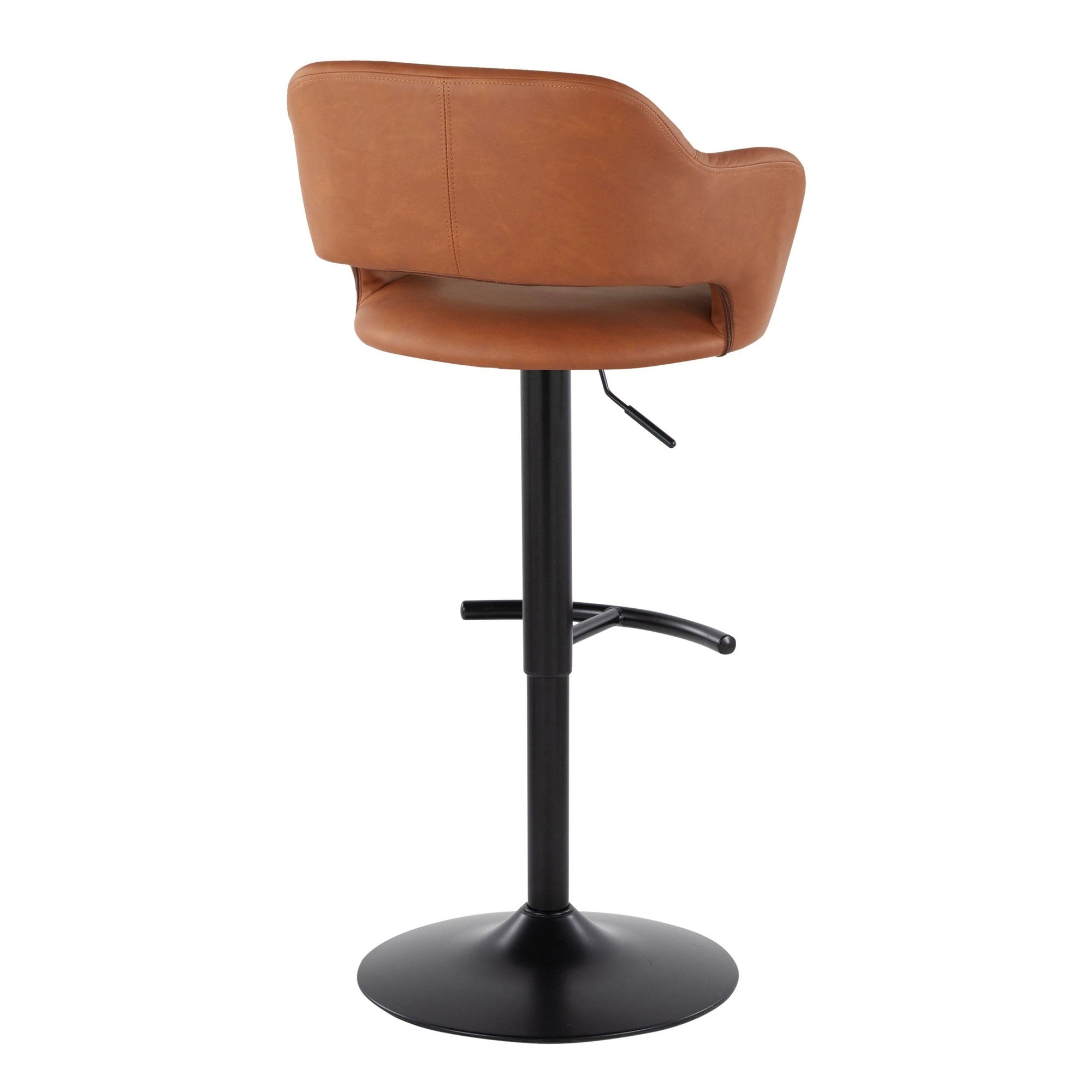 Margarite Adjustable Barstool - Set of 2 - Black Metal, Brown PU