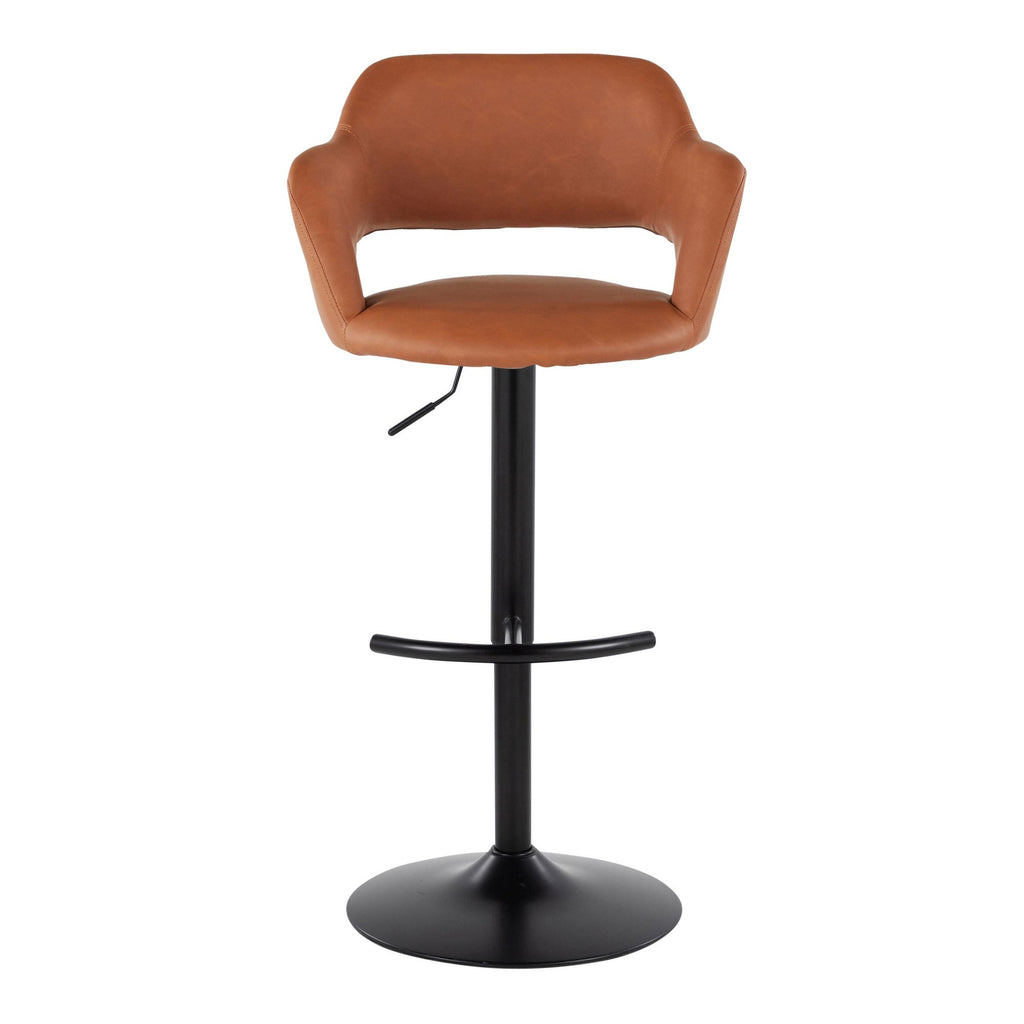 Margarite Adjustable Barstool - Set of 2 - Black Metal, Brown PU
