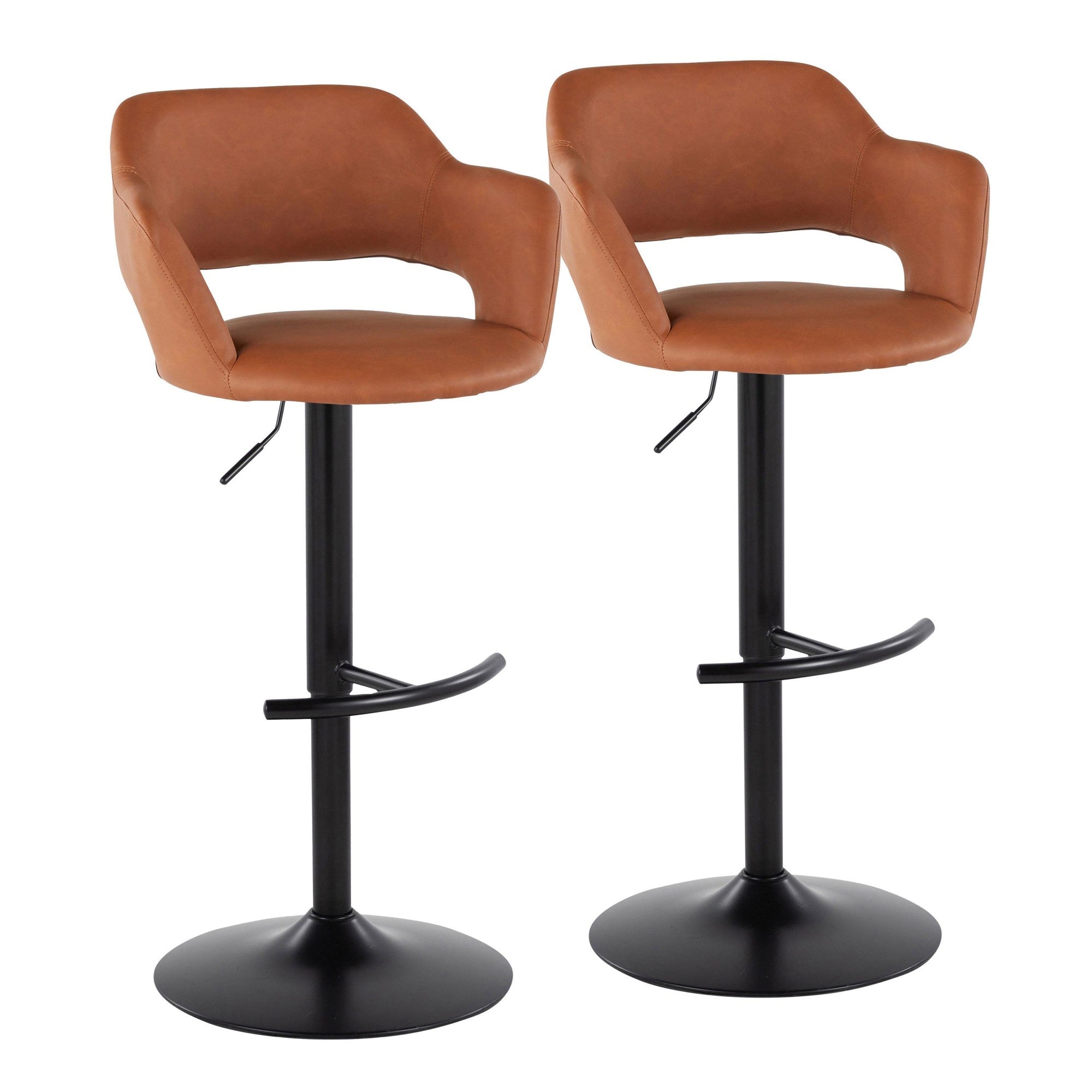 Margarite Adjustable Barstool - Set of 2 - Black Metal, Brown PU