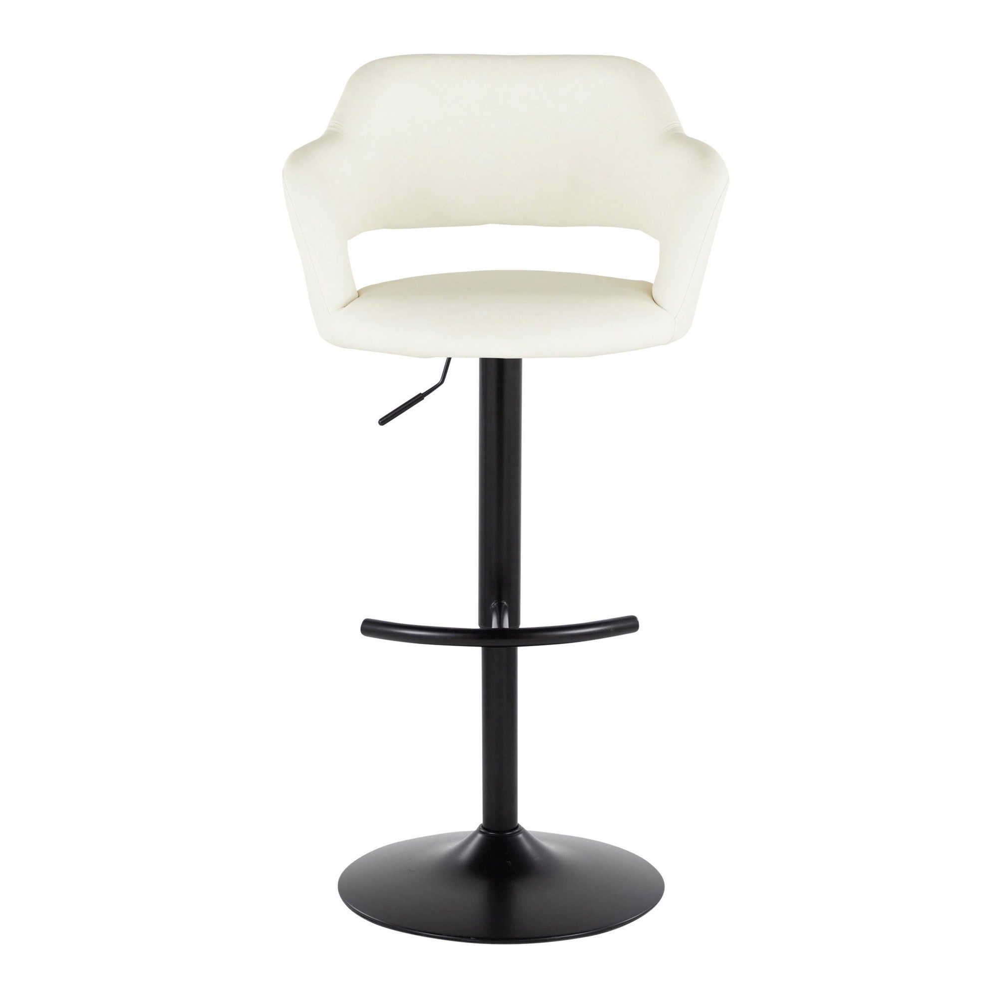 Margarite Adjustable Barstool - Set of 2 - Black Metal, Cream PU