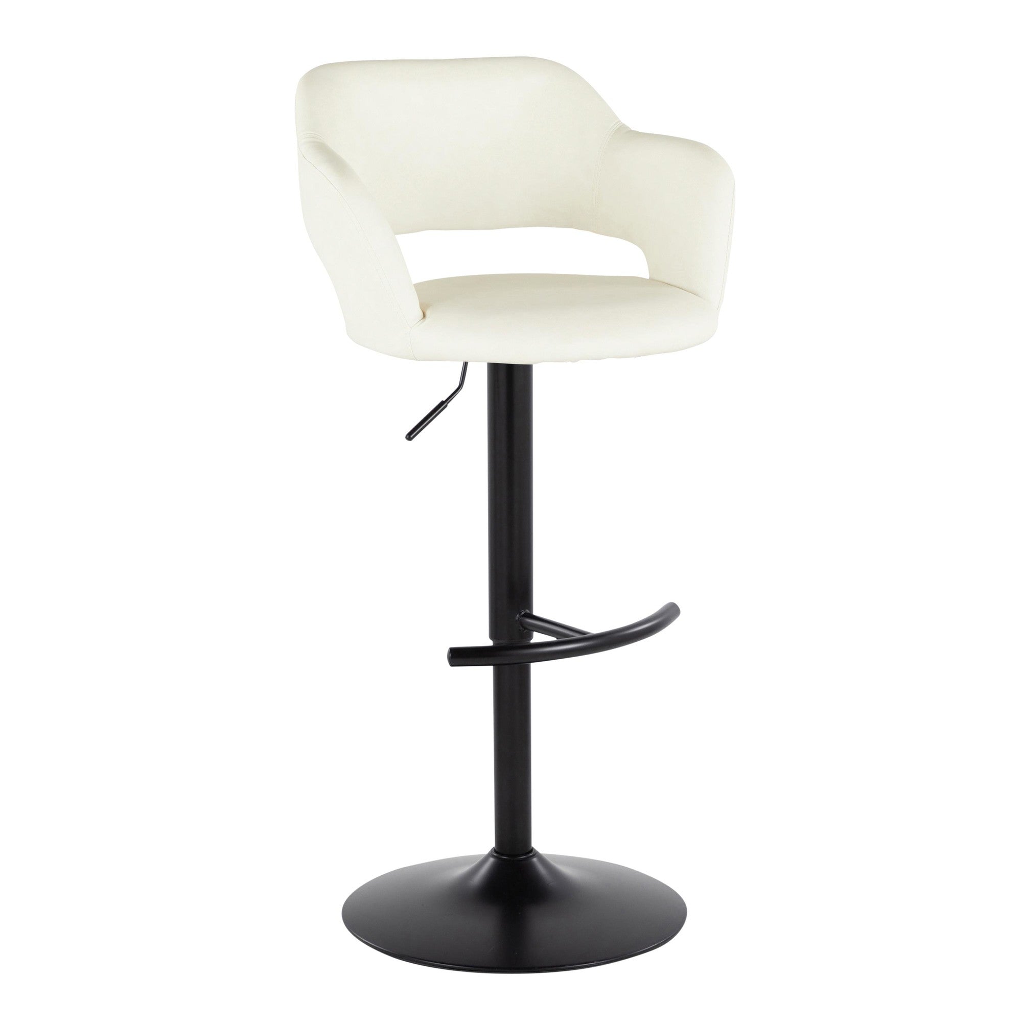 Margarite Adjustable Barstool - Set of 2 - Black Metal, Cream PU