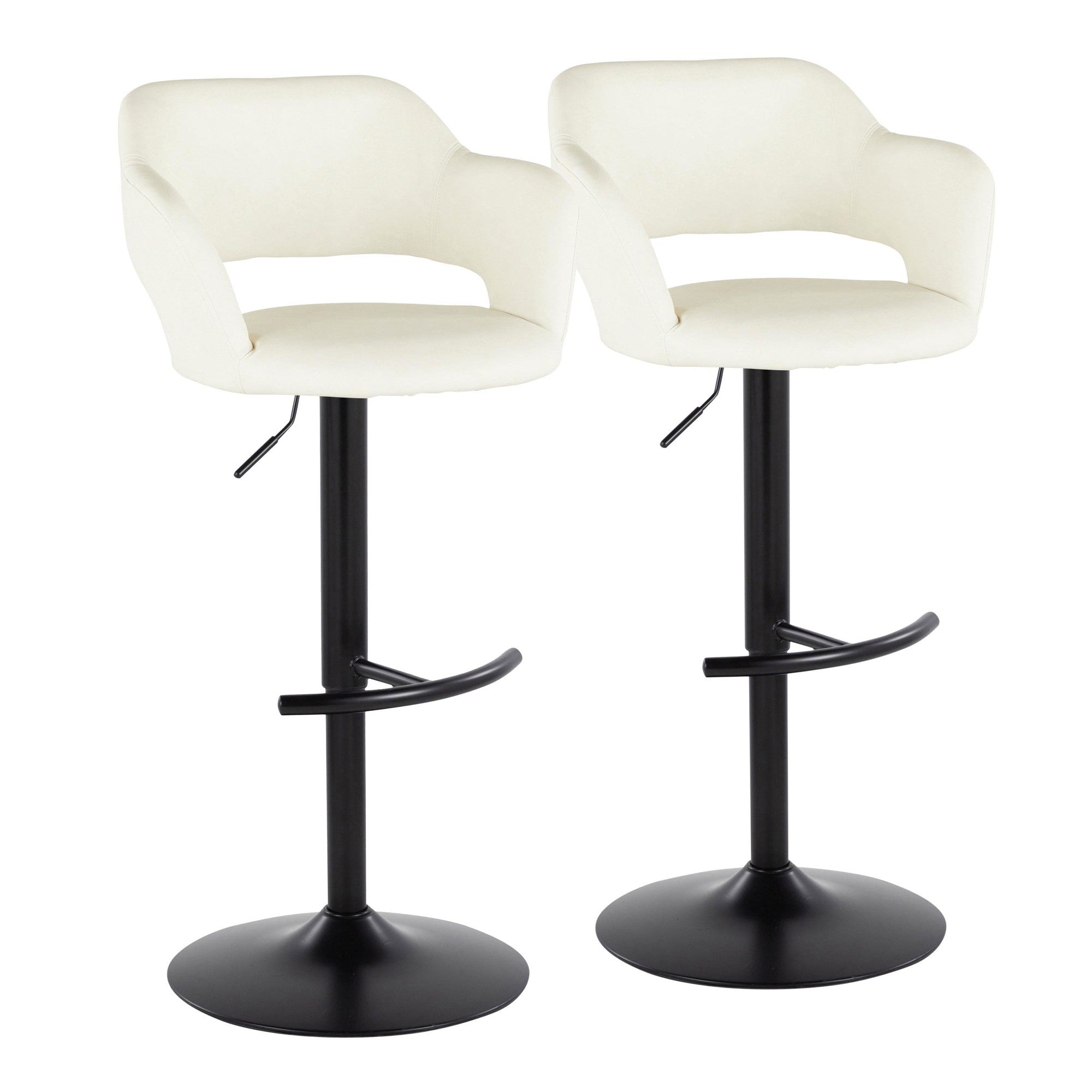 Margarite Adjustable Barstool - Set of 2 - Black Metal, Cream PU