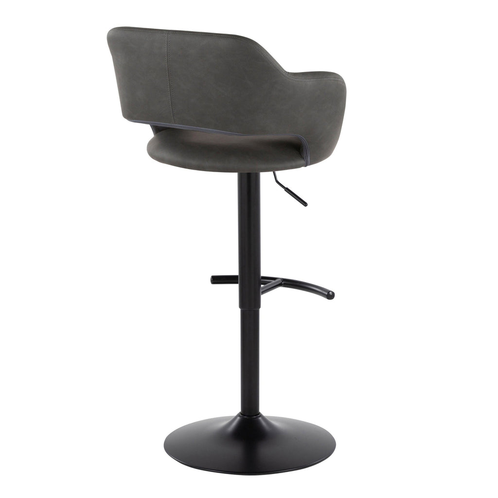 Margarite Adjustable Barstool - Set of 2 - Black Metal, Grey PU