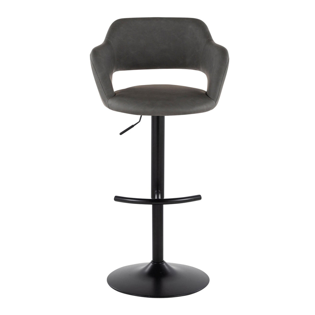 Margarite Adjustable Barstool - Set of 2 - Black Metal, Grey PU