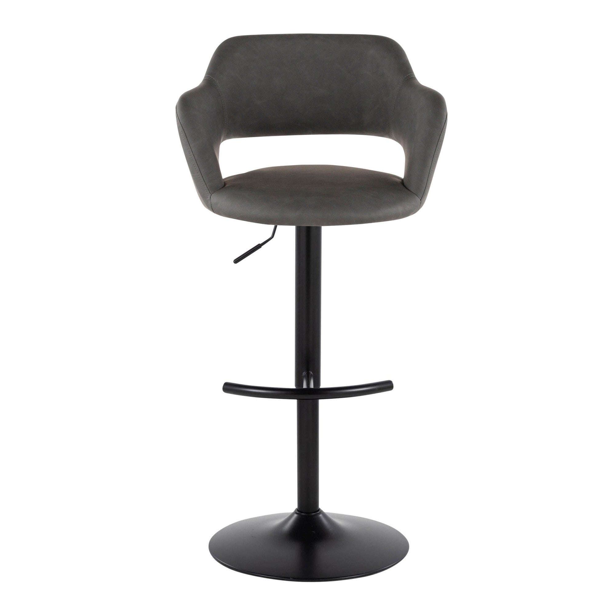 Margarite Adjustable Barstool - Set of 2 - Black Metal, Grey PU