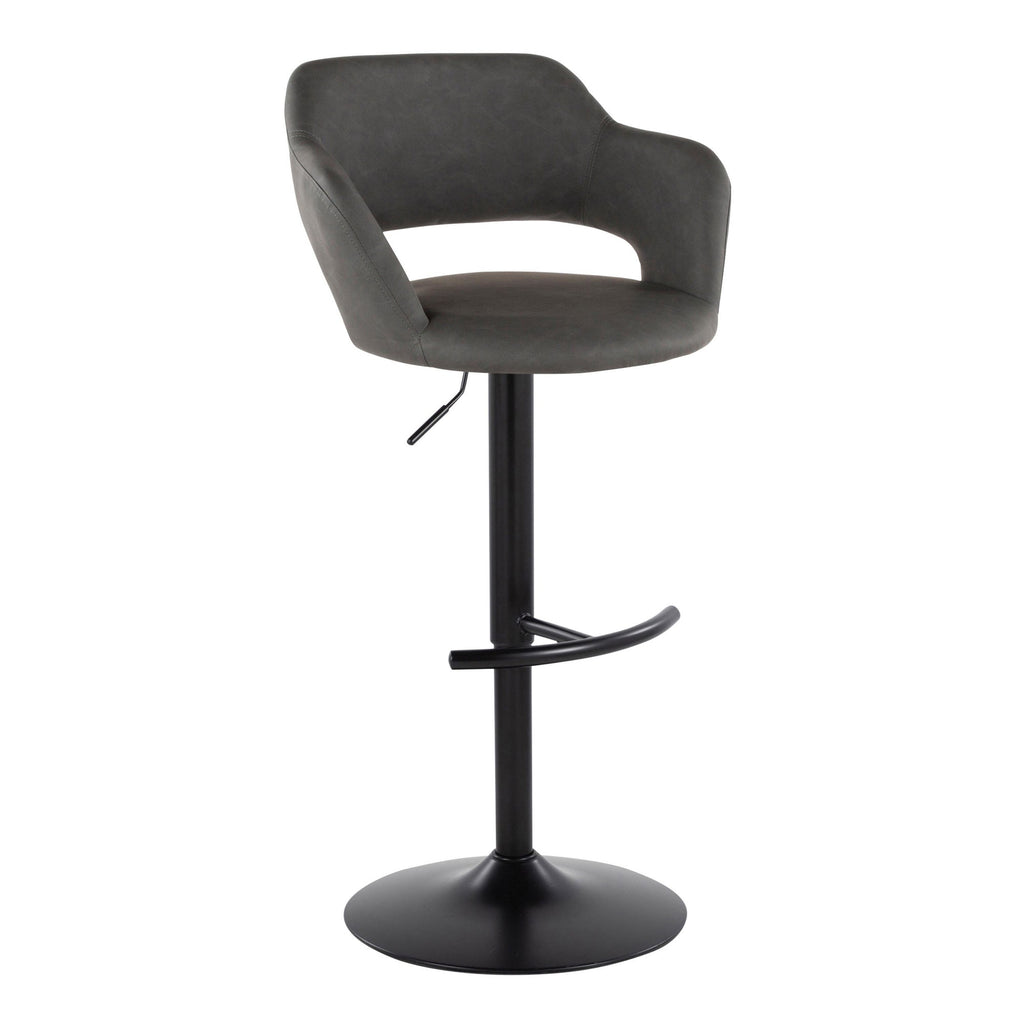 Margarite Adjustable Barstool - Set of 2 - Black Metal, Grey PU