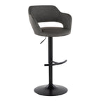 Margarite Adjustable Barstool - Set of 2 - Black Metal, Grey PU