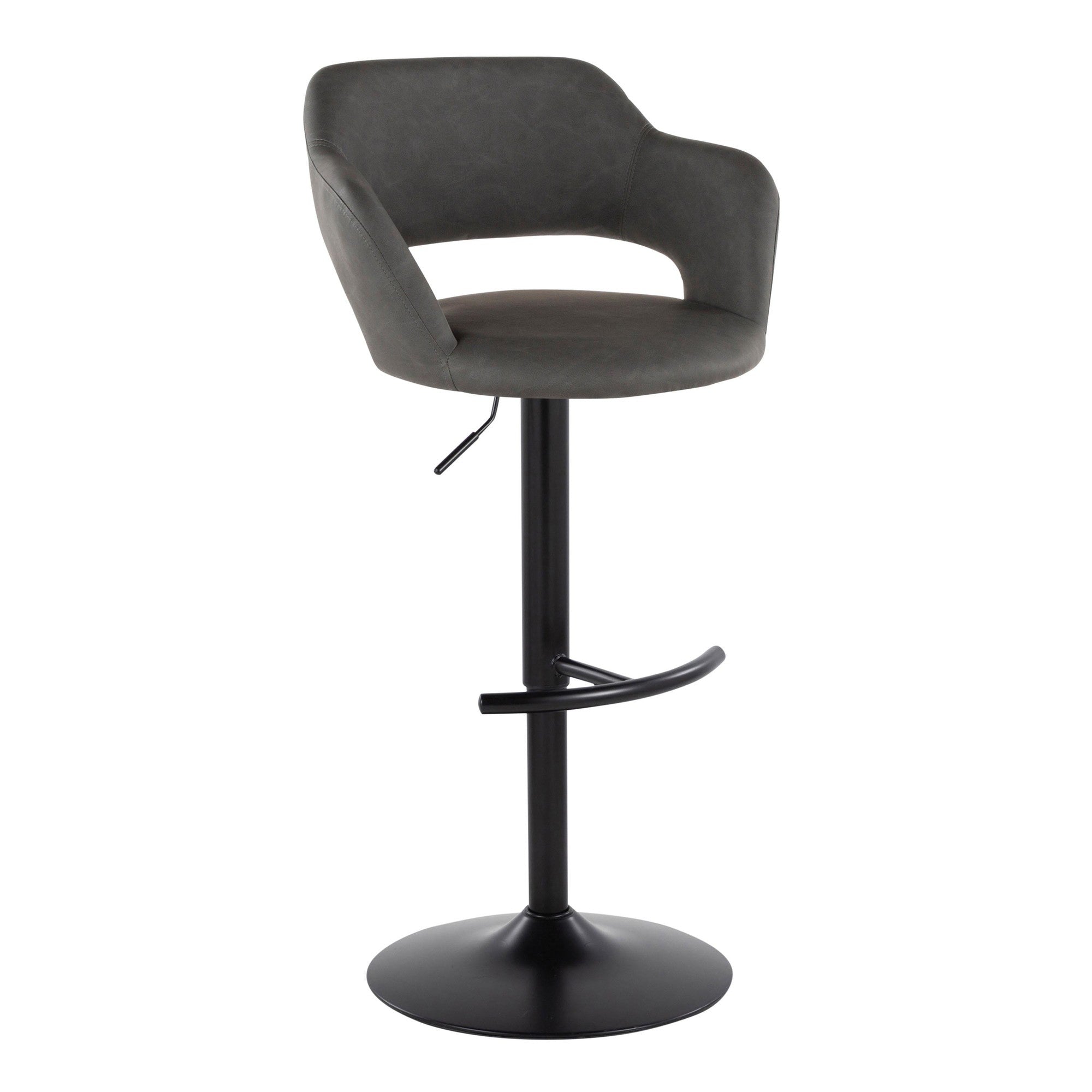 Margarite Adjustable Barstool - Set of 2 - Black Metal, Grey PU