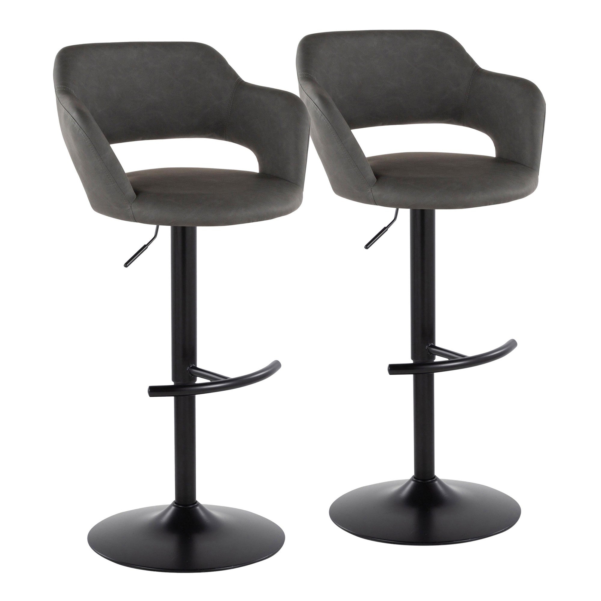 Margarite Adjustable Barstool - Set of 2 - Black Metal, Grey PU
