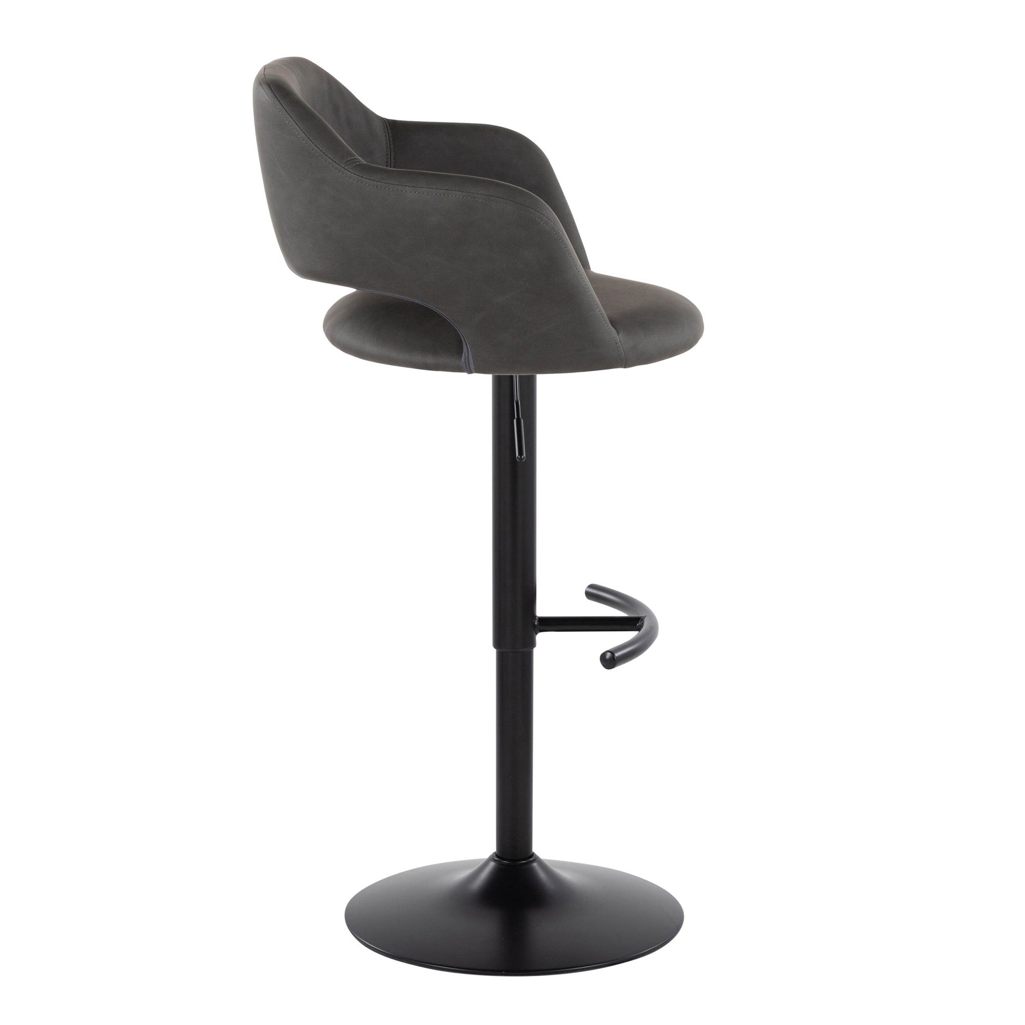 Margarite Adjustable Barstool - Set of 2 - Black Metal, Grey PU