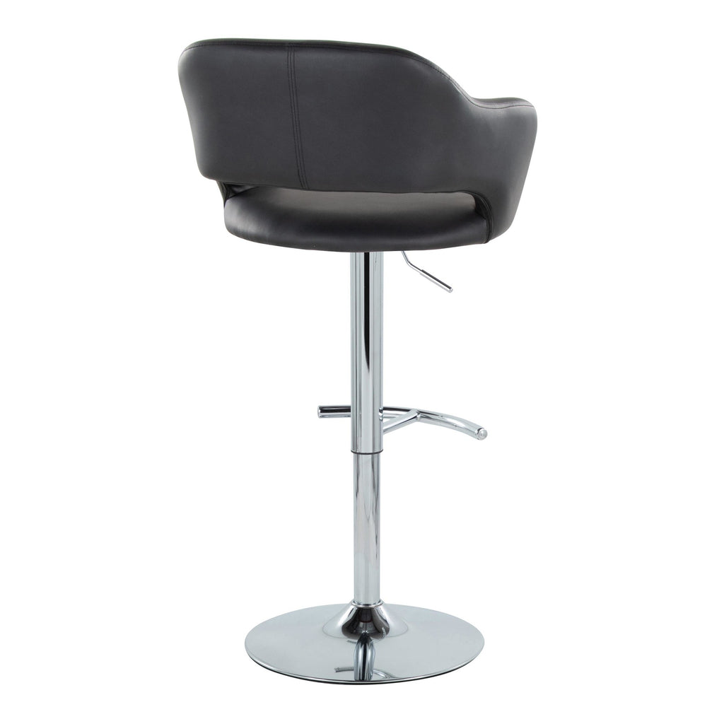 Margarite Adjustable Barstool - Set of 2 - Chrome Metal, Black PU