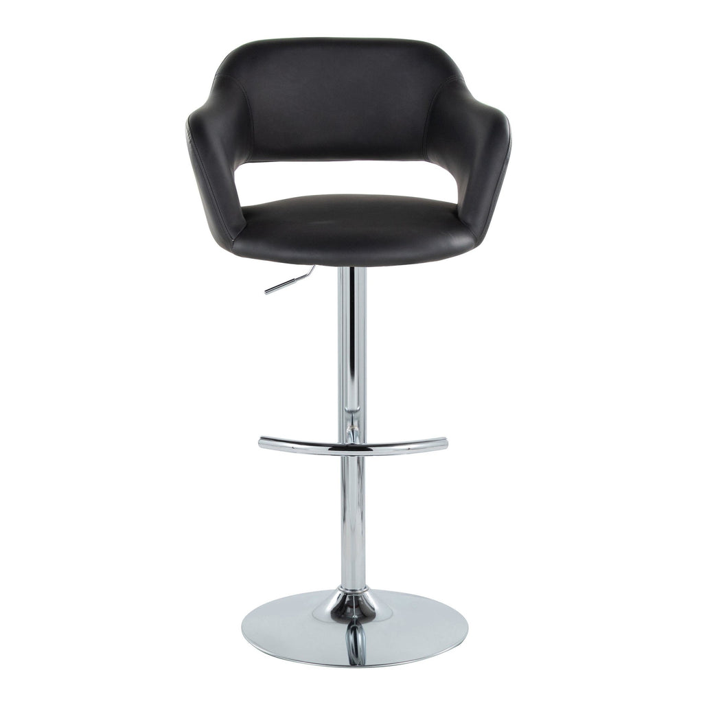 Margarite Adjustable Barstool - Set of 2 - Chrome Metal, Black PU