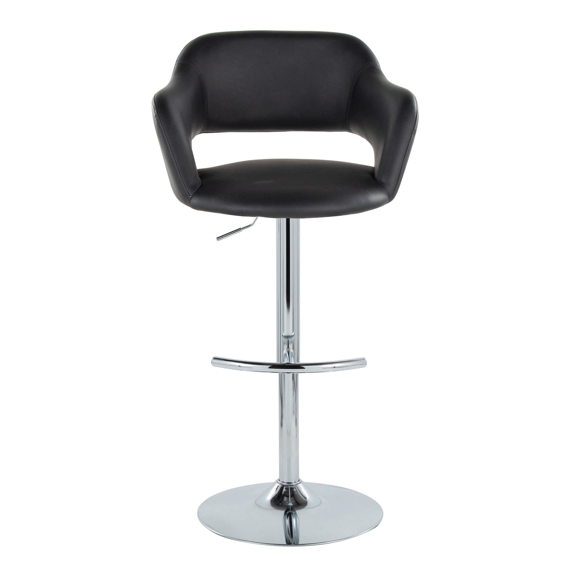 Margarite Adjustable Barstool - Set of 2 - Chrome Metal, Black PU