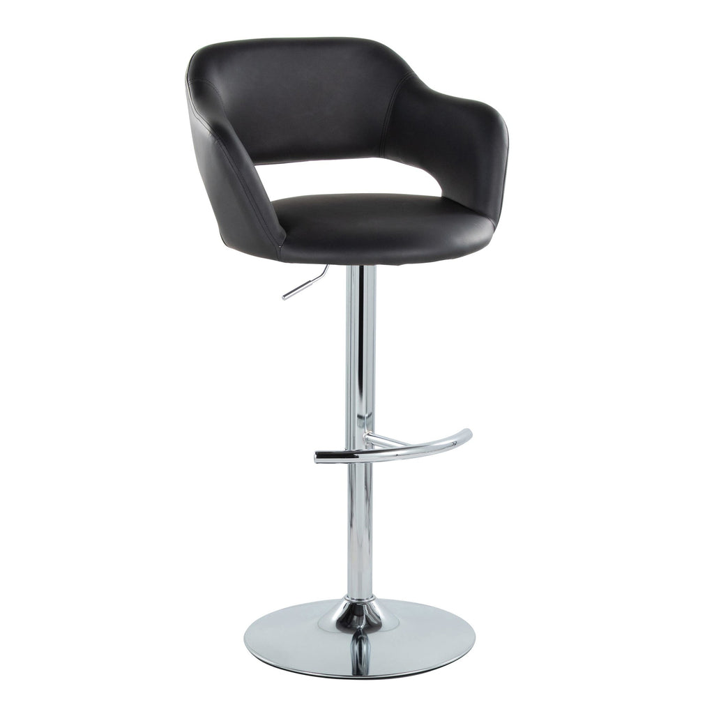 Margarite Adjustable Barstool - Set of 2 - Chrome Metal, Black PU