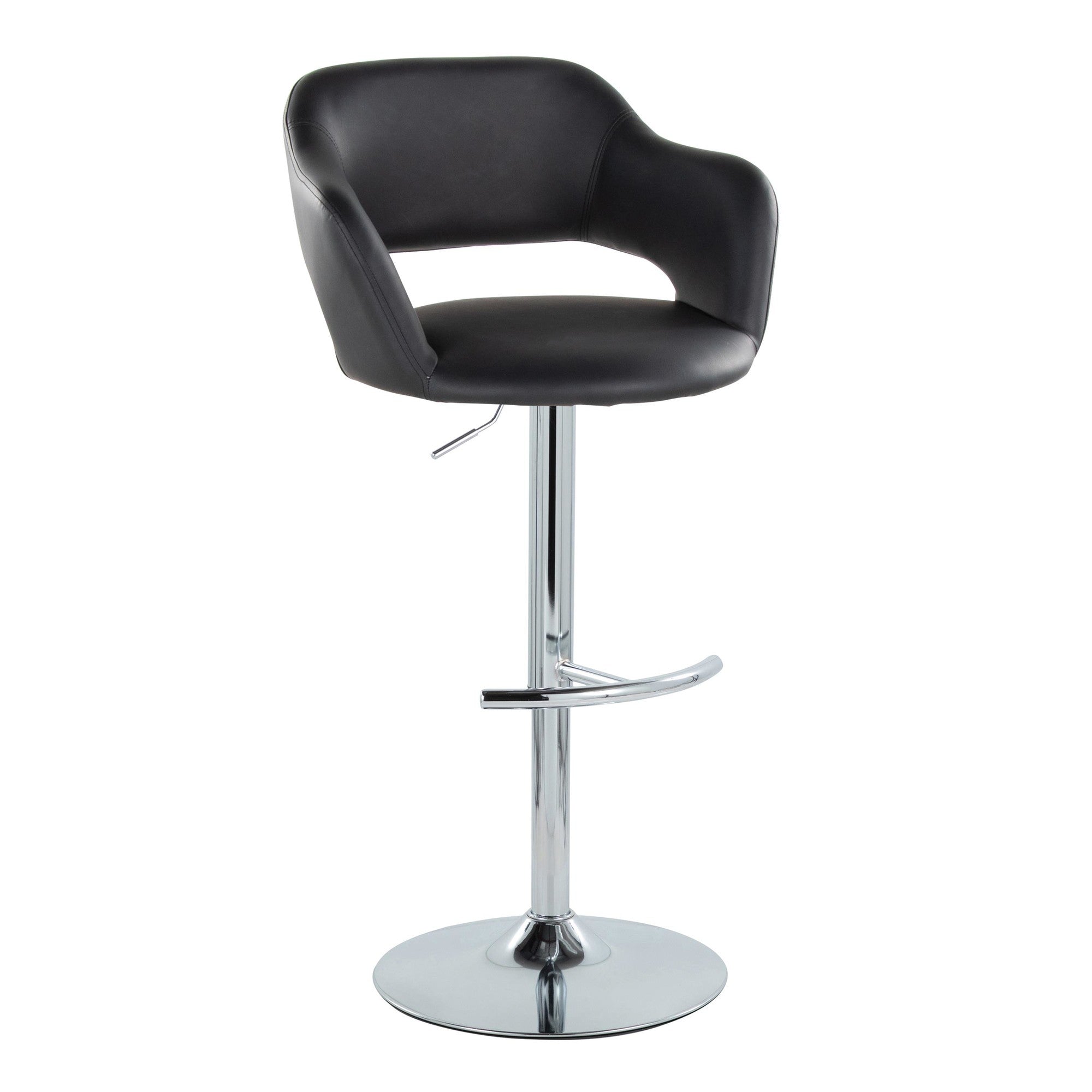 Margarite Adjustable Barstool - Set of 2 - Chrome Metal, Black PU