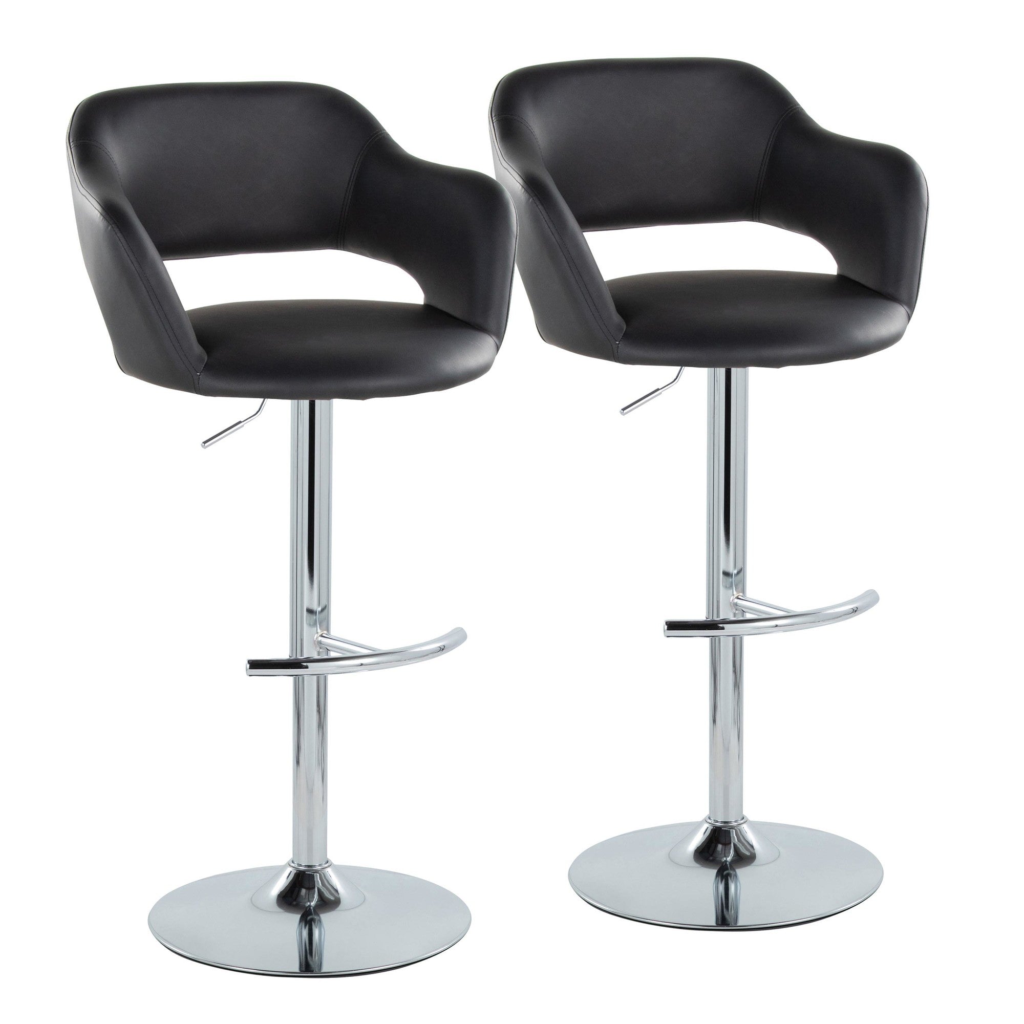 Margarite Adjustable Barstool - Set of 2 - Chrome Metal, Black PU