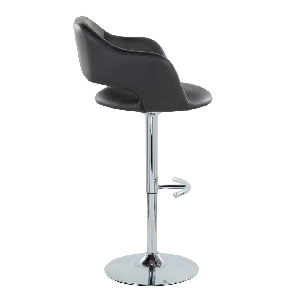 Margarite Adjustable Barstool - Set of 2 - Chrome Metal, Black PU