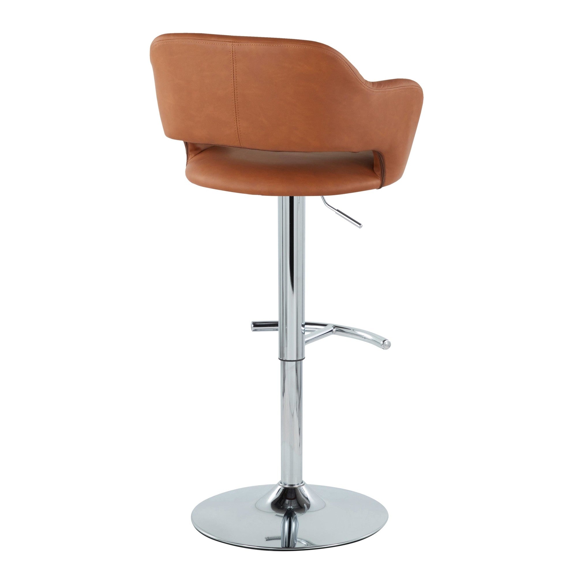 Margarite Adjustable Barstool - Set of 2 - Chrome Metal, Brown PU