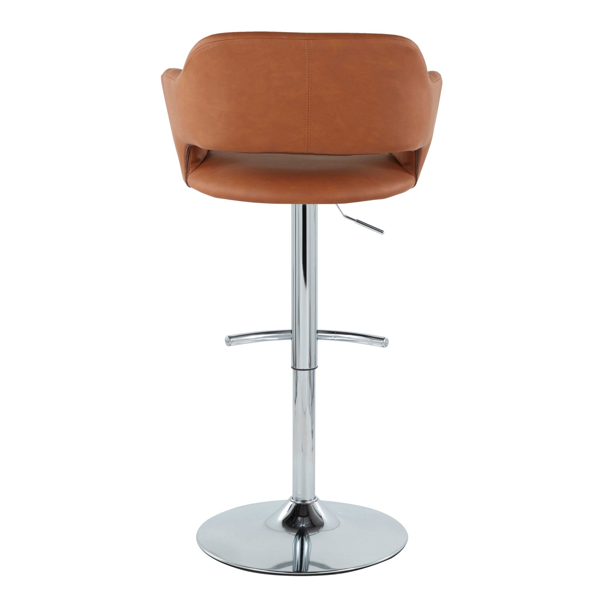 Margarite Adjustable Barstool - Set of 2 - Chrome Metal, Brown PU