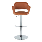 Margarite Adjustable Barstool - Set of 2 - Chrome Metal, Brown PU