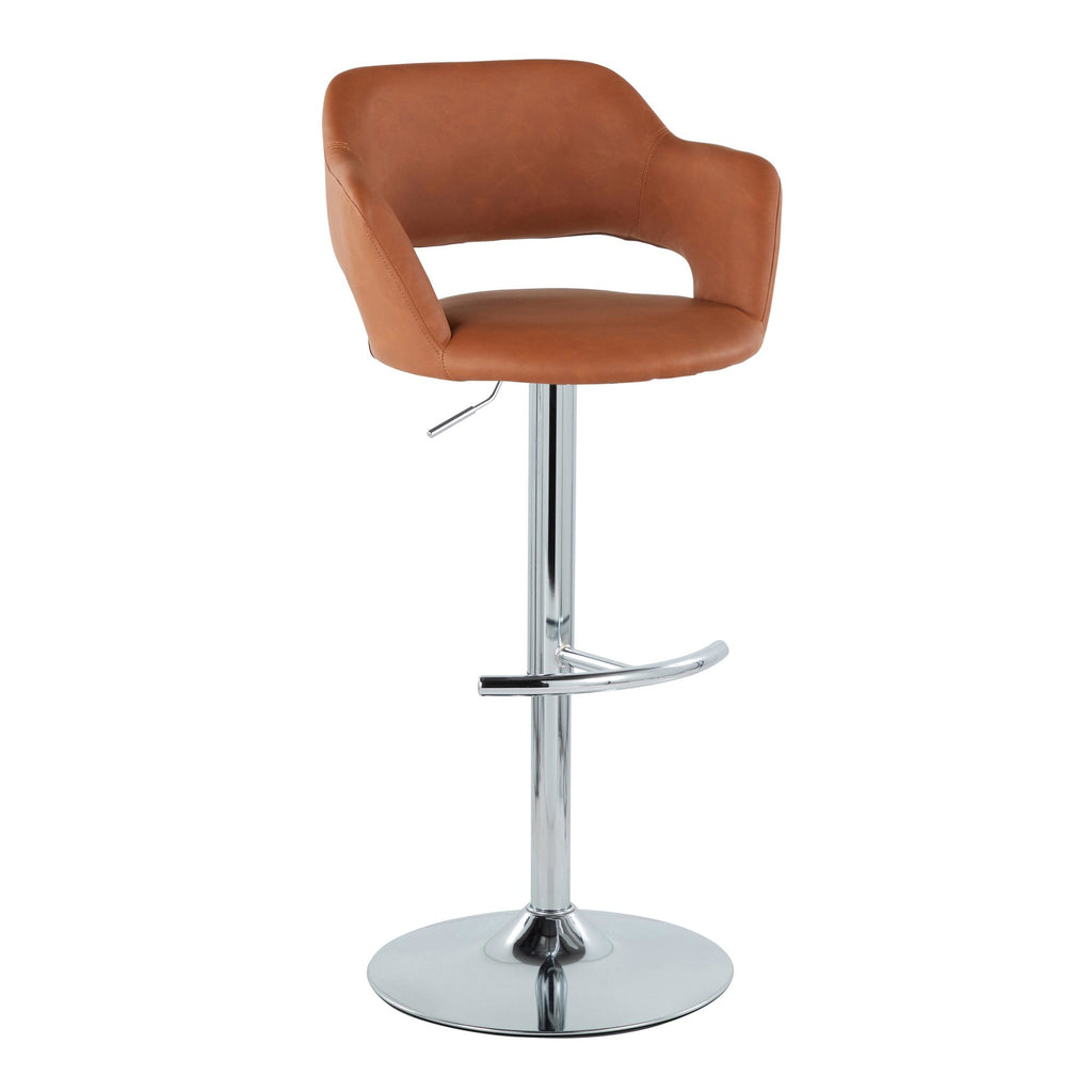 Margarite Adjustable Barstool - Set of 2 - Chrome Metal, Brown PU