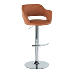 Margarite Adjustable Barstool - Set of 2 - Chrome Metal, Brown PU