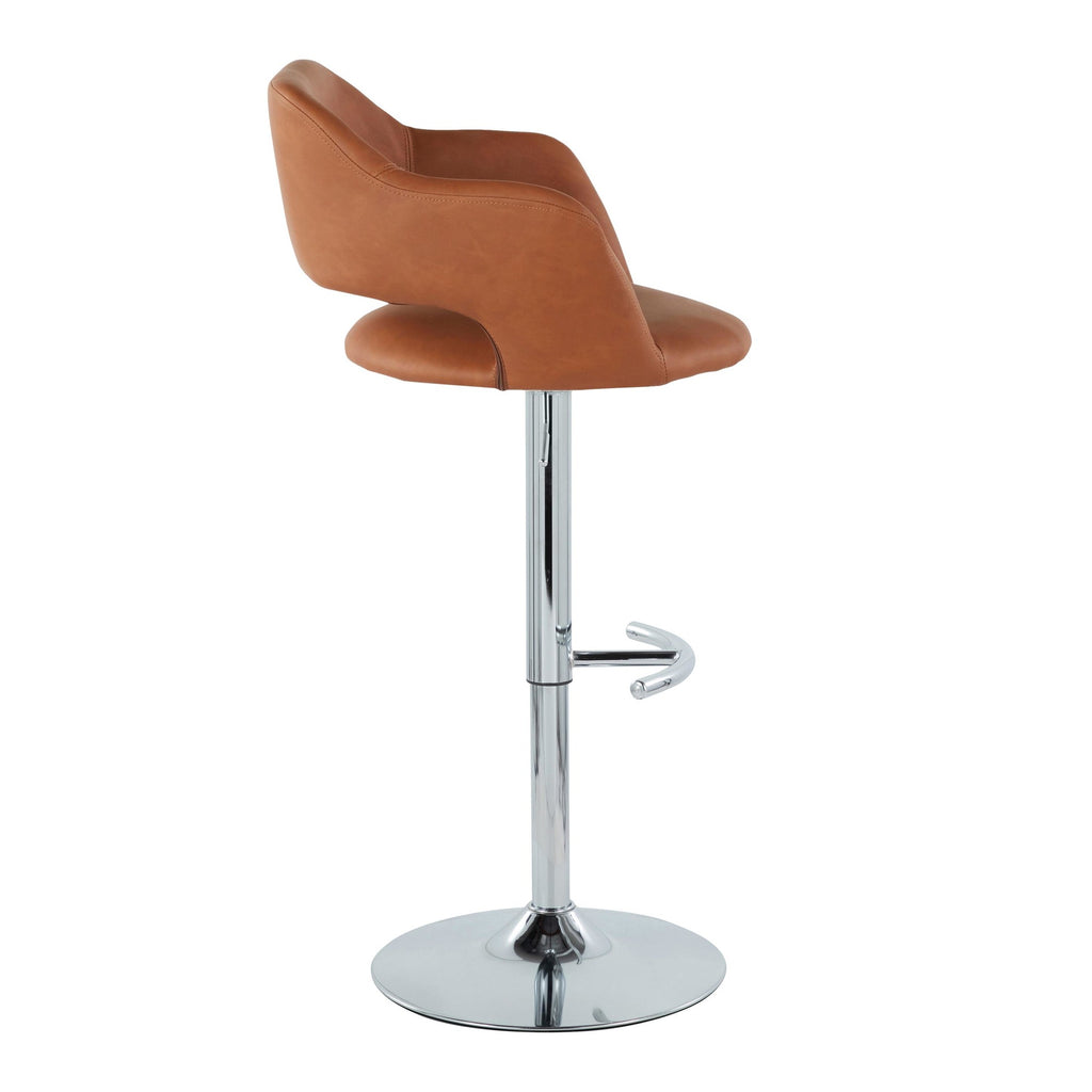 Margarite Adjustable Barstool - Set of 2 - Chrome Metal, Brown PU