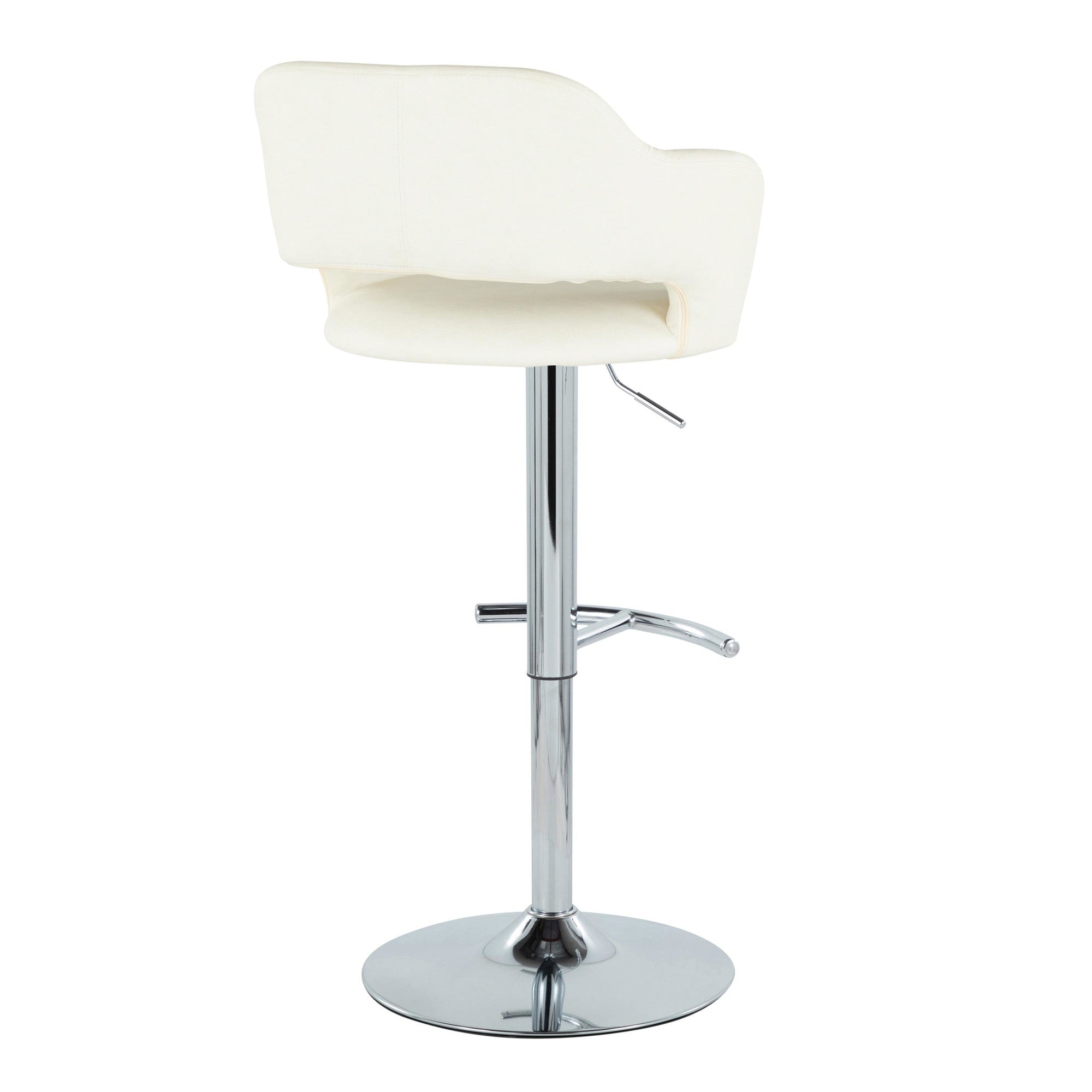 Margarite Adjustable Barstool - Set of 2 - Chrome Metal, Cream PU