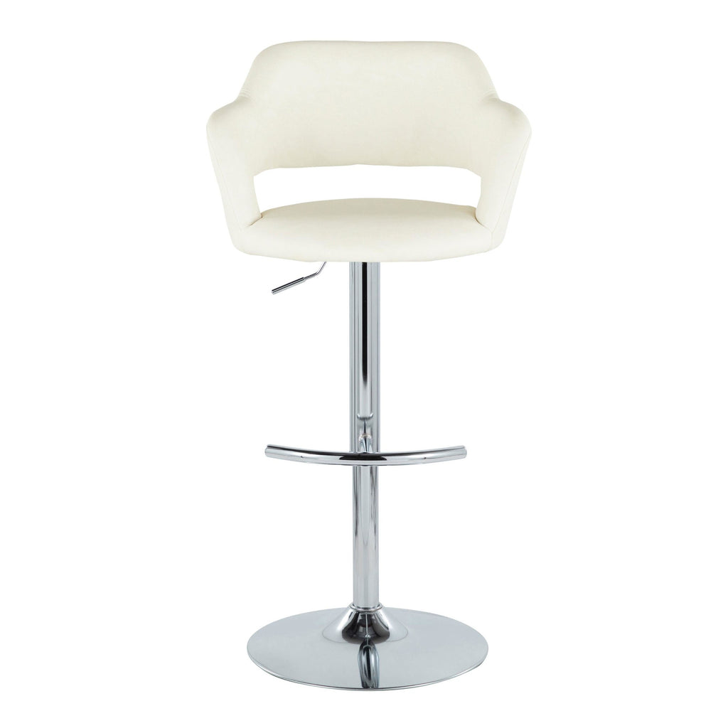 Margarite Adjustable Barstool - Set of 2 - Chrome Metal, Cream PU