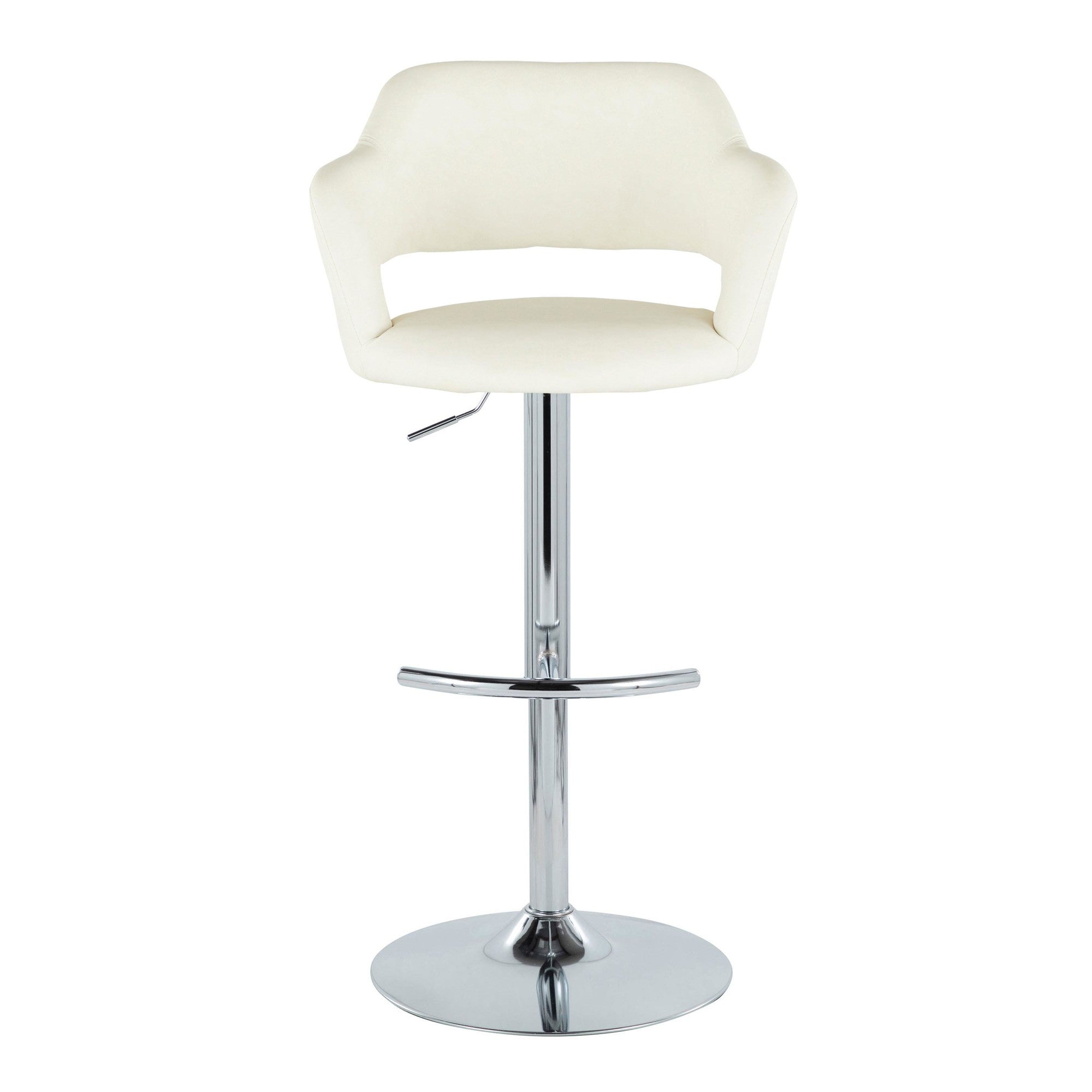 Margarite Adjustable Barstool - Set of 2 - Chrome Metal, Cream PU