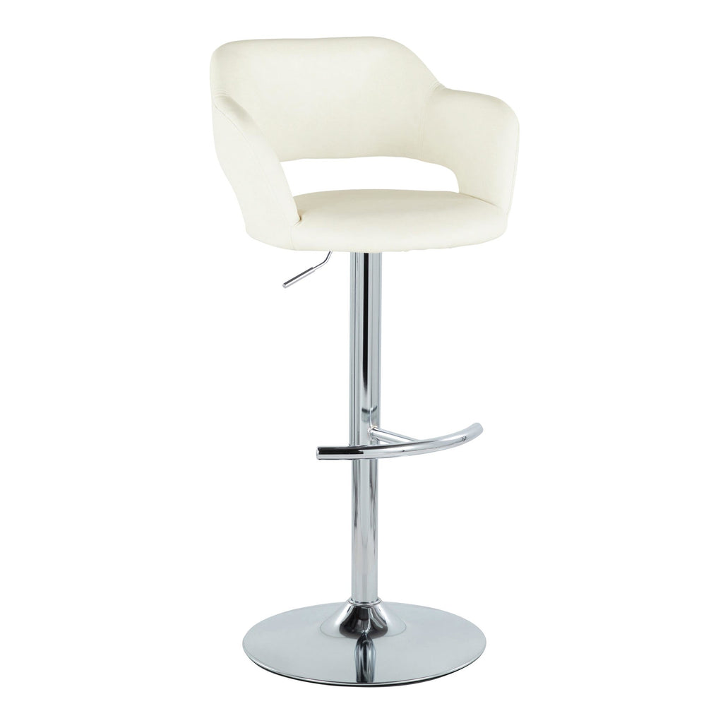 Margarite Adjustable Barstool - Set of 2 - Chrome Metal, Cream PU