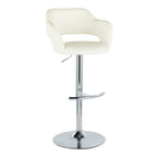 Margarite Adjustable Barstool - Set of 2 - Chrome Metal, Cream PU