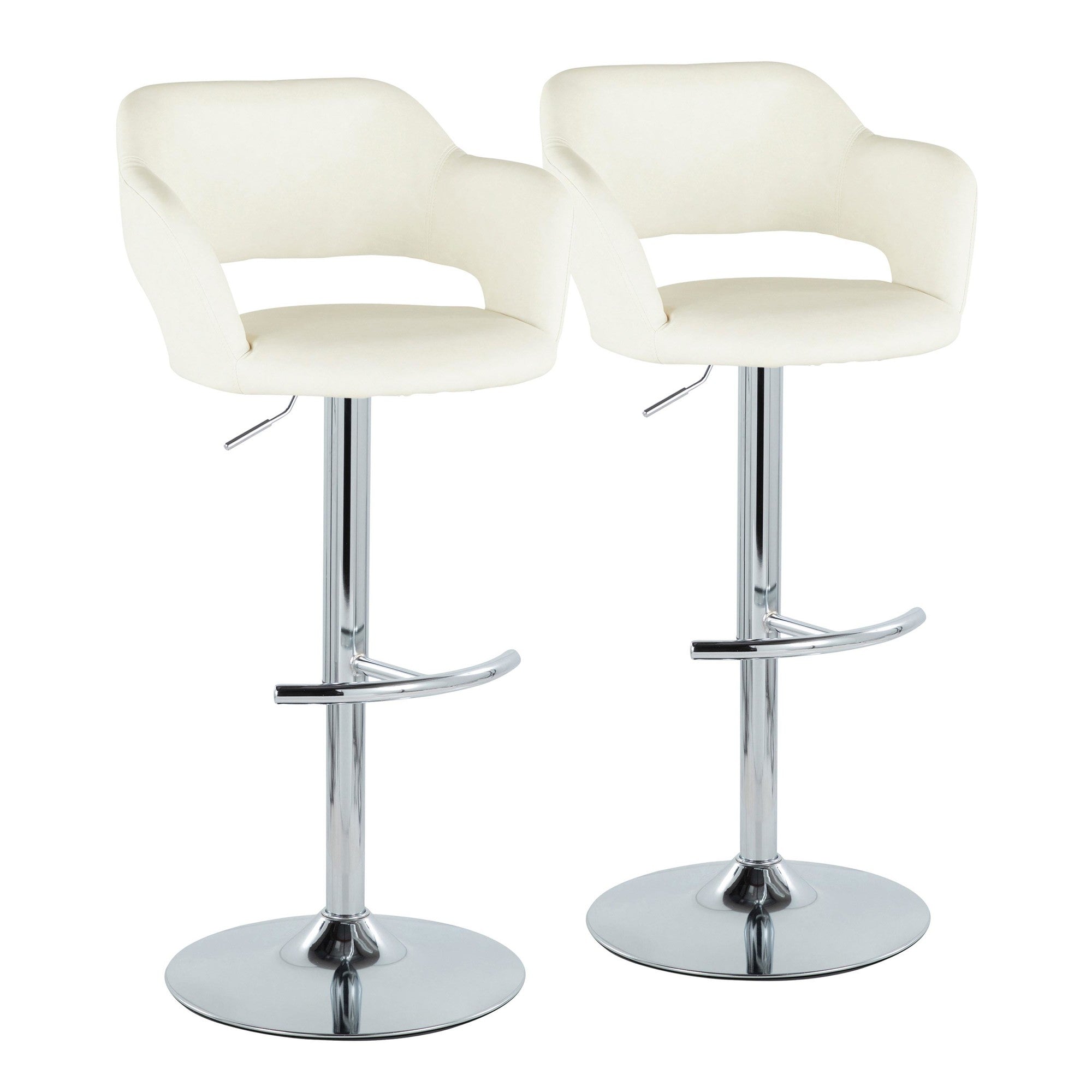 Margarite Adjustable Barstool - Set of 2 - Chrome Metal, Cream PU