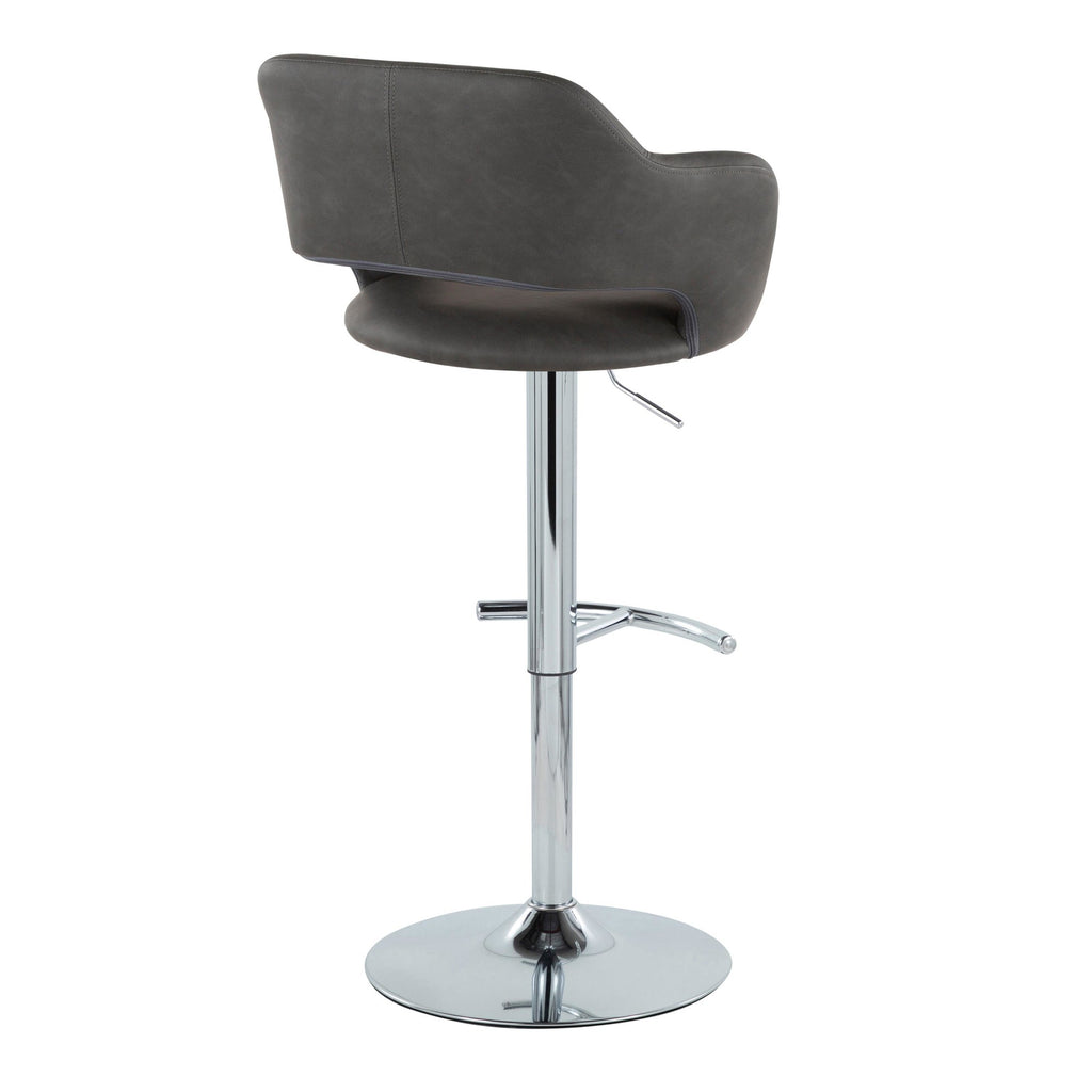 Margarite Adjustable Barstool - Set of 2 - Chrome Metal, Grey PU