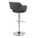 Margarite Adjustable Barstool - Set of 2 - Chrome Metal, Grey PU