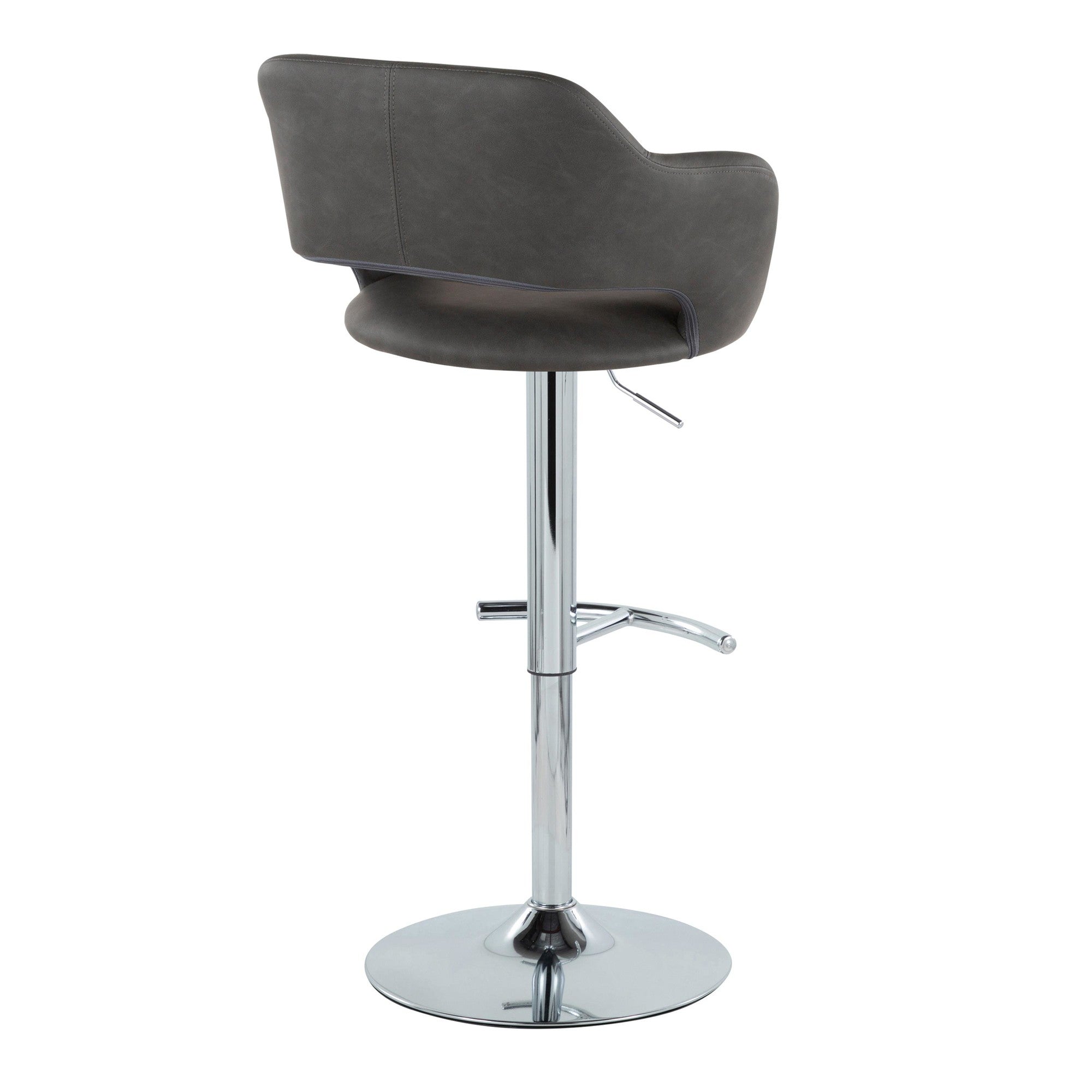 Margarite Adjustable Barstool - Set of 2 - Chrome Metal, Grey PU