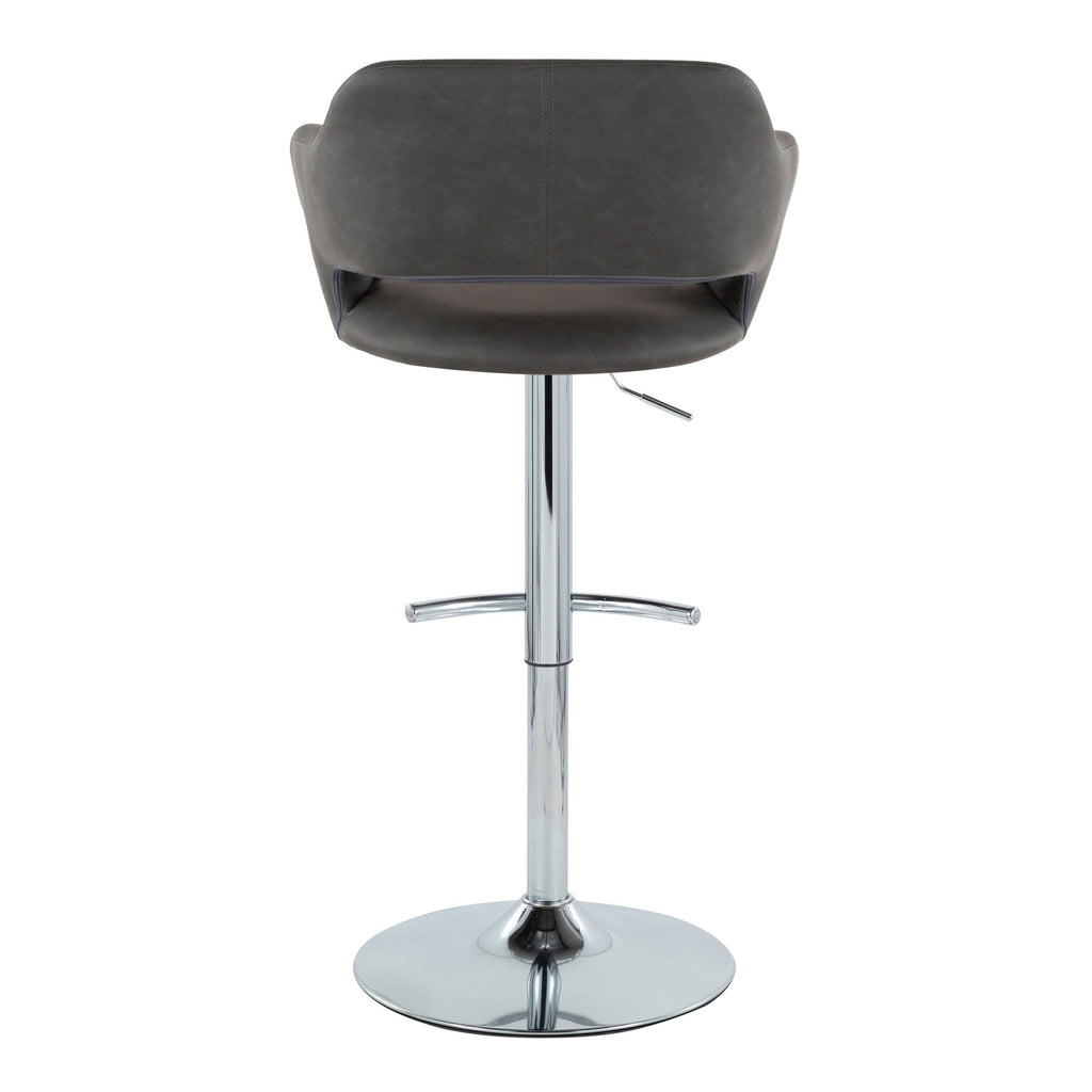 Margarite Adjustable Barstool - Set of 2 - Chrome Metal, Grey PU