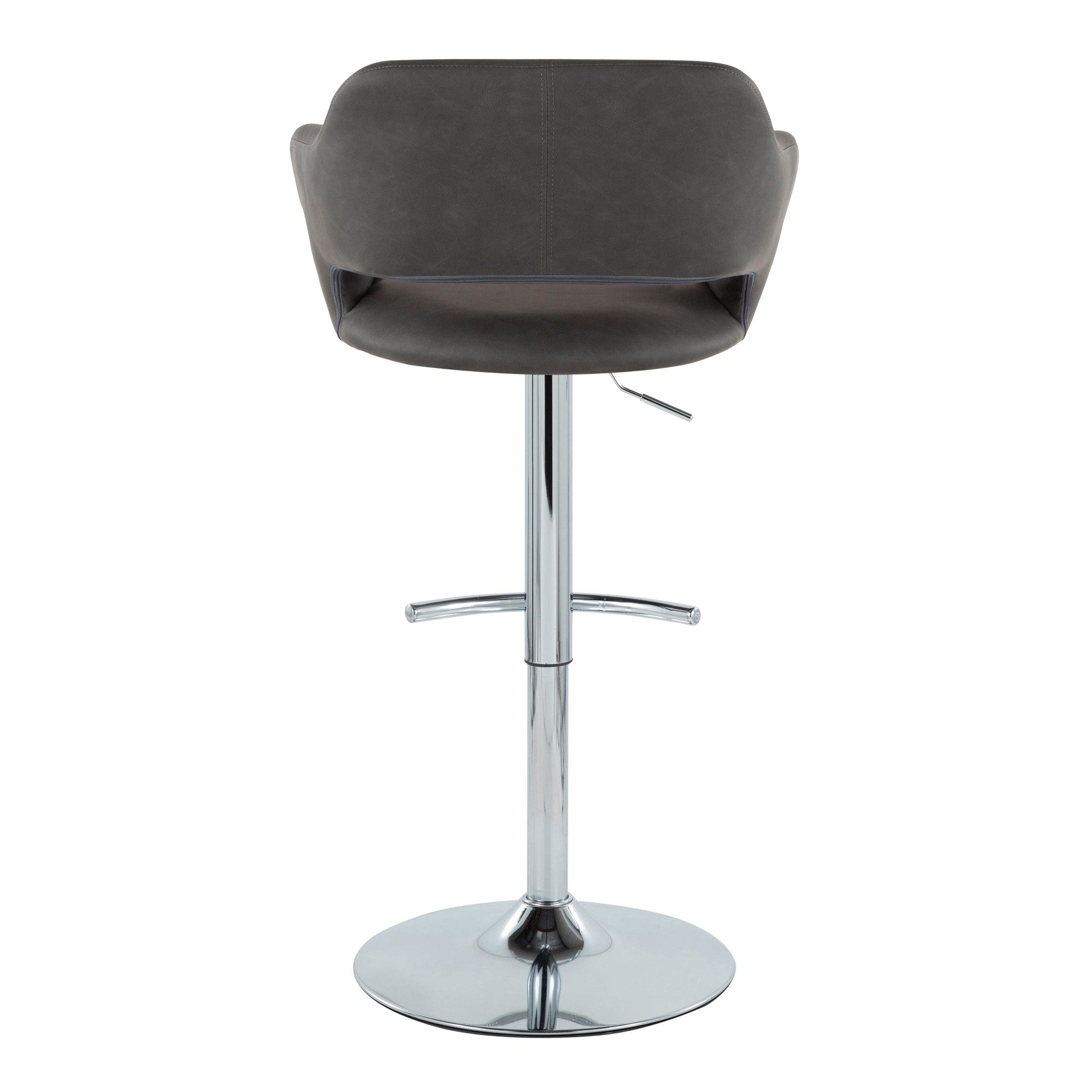 Margarite Adjustable Barstool - Set of 2 - Chrome Metal, Grey PU