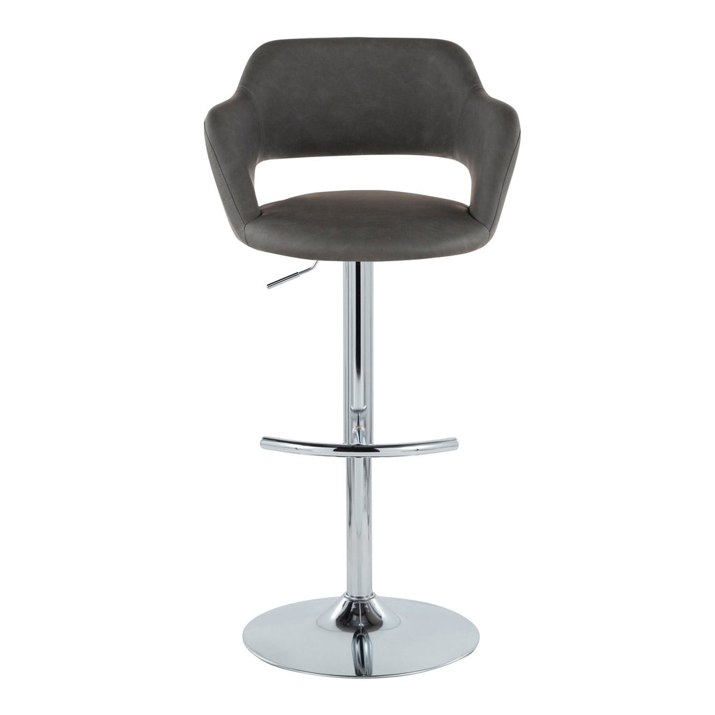 Margarite Adjustable Barstool - Set of 2 - Chrome Metal, Grey PU