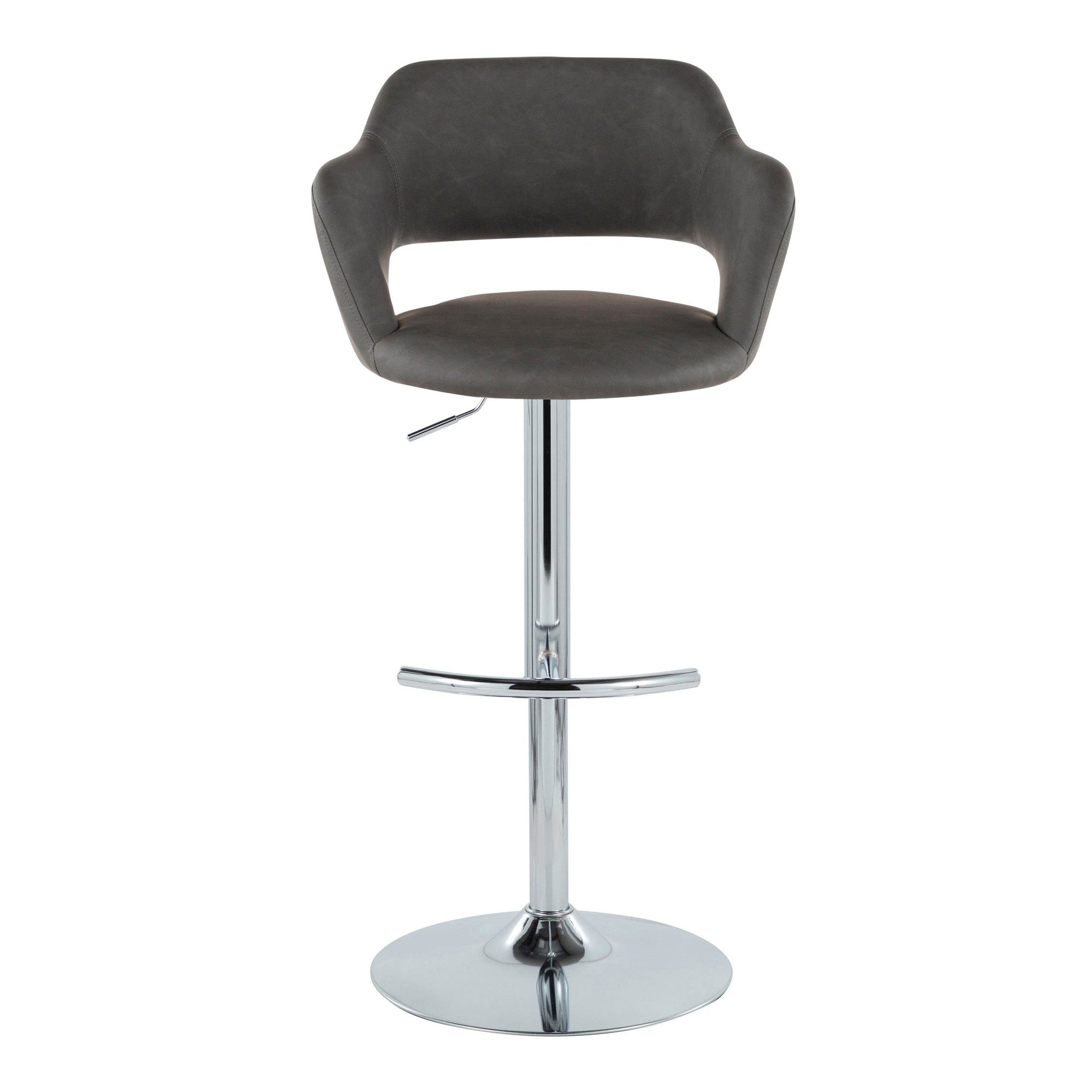 Margarite Adjustable Barstool - Set of 2 - Chrome Metal, Grey PU